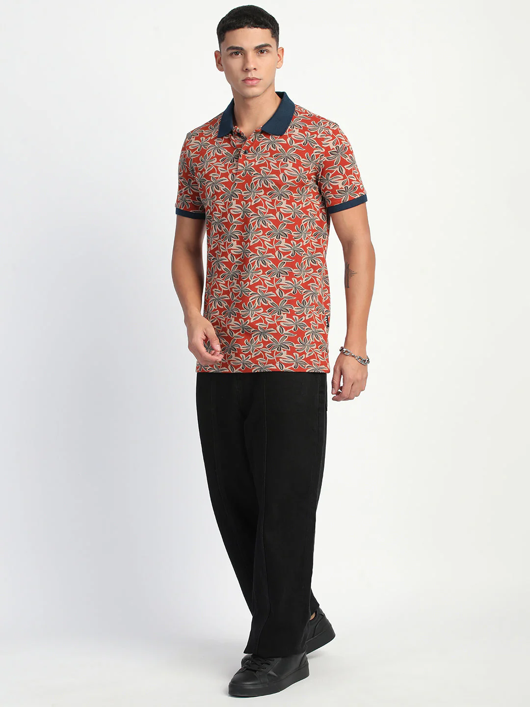 Men Multi-Color Printed Slim Fit Polo T-Shirt - Image 5