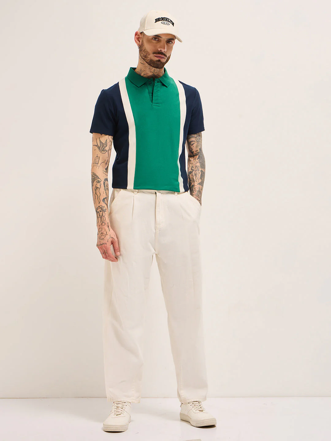 Men Multi-color Regular Fit Color-Blocked Polo - Image 4