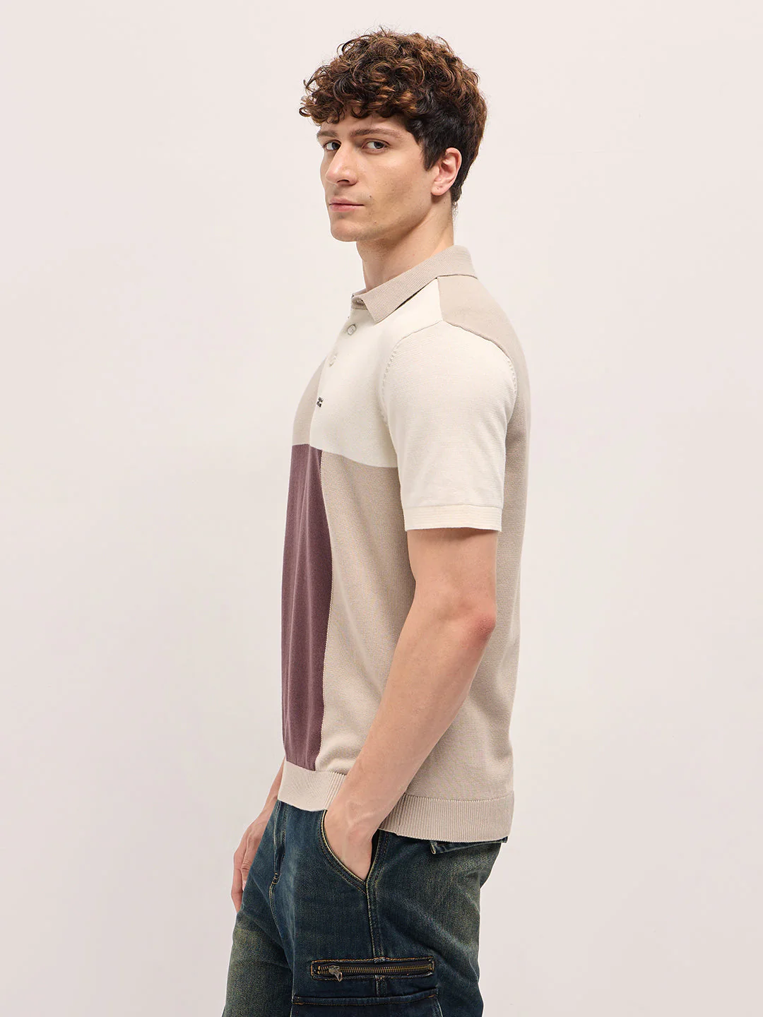 Men Multi-Color Regular Fit Color Blocked Polo - Image 3