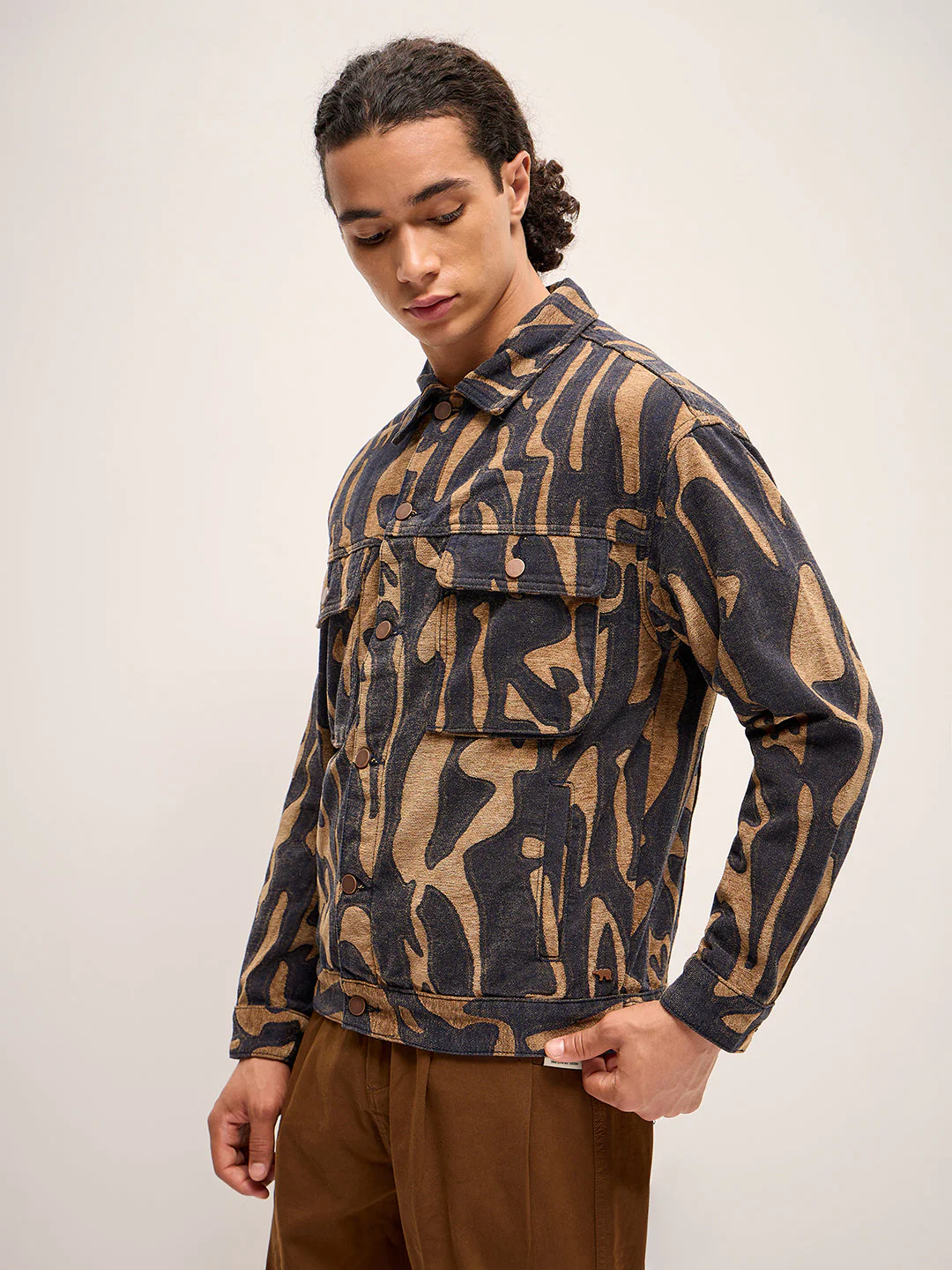Men Multi-Color Self Design Regular Fit Classic Denim Jacket - Image 3