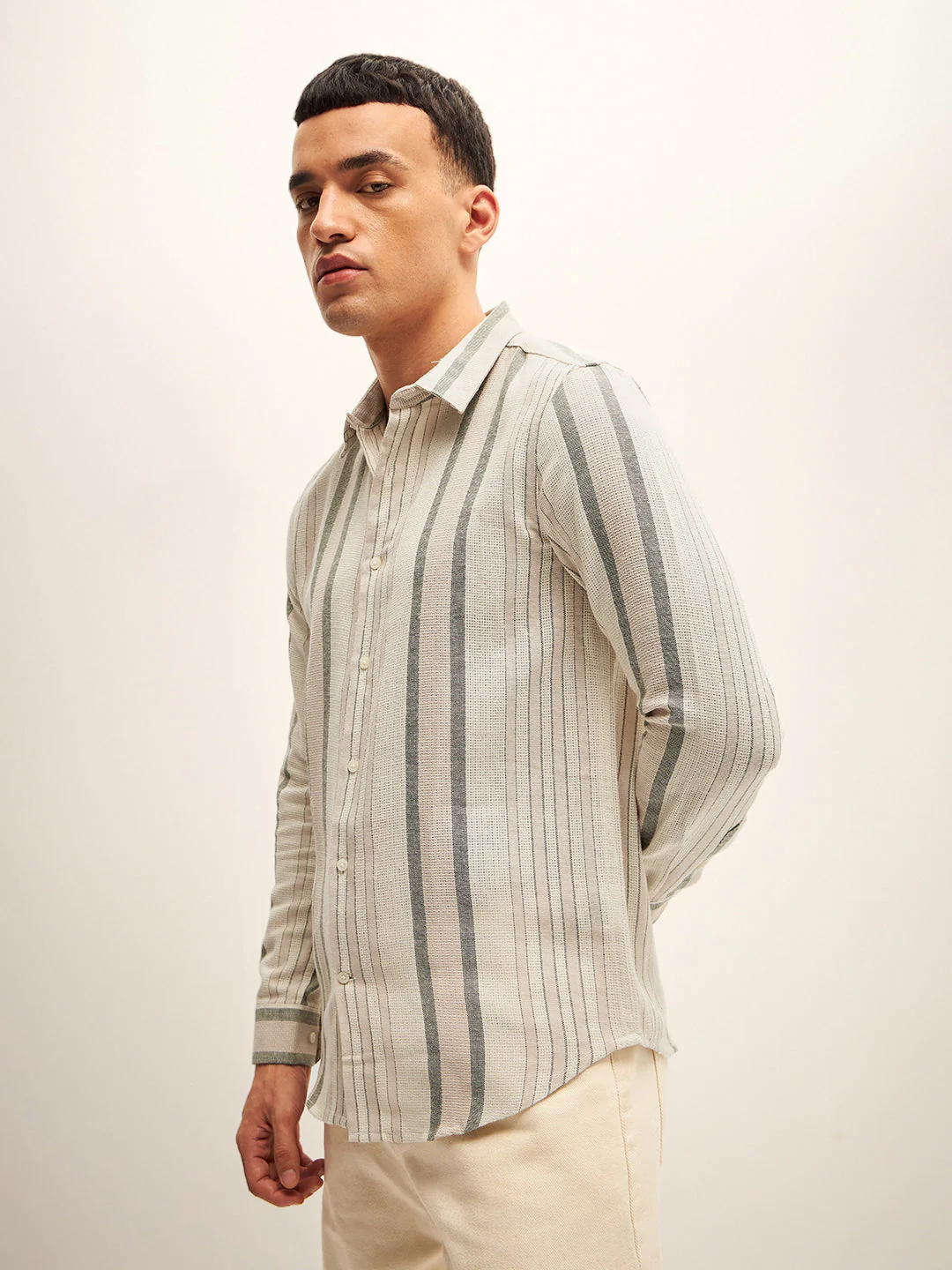 Men Multi-Color Stripe Slim Fit Casual Shirt - Image 3
