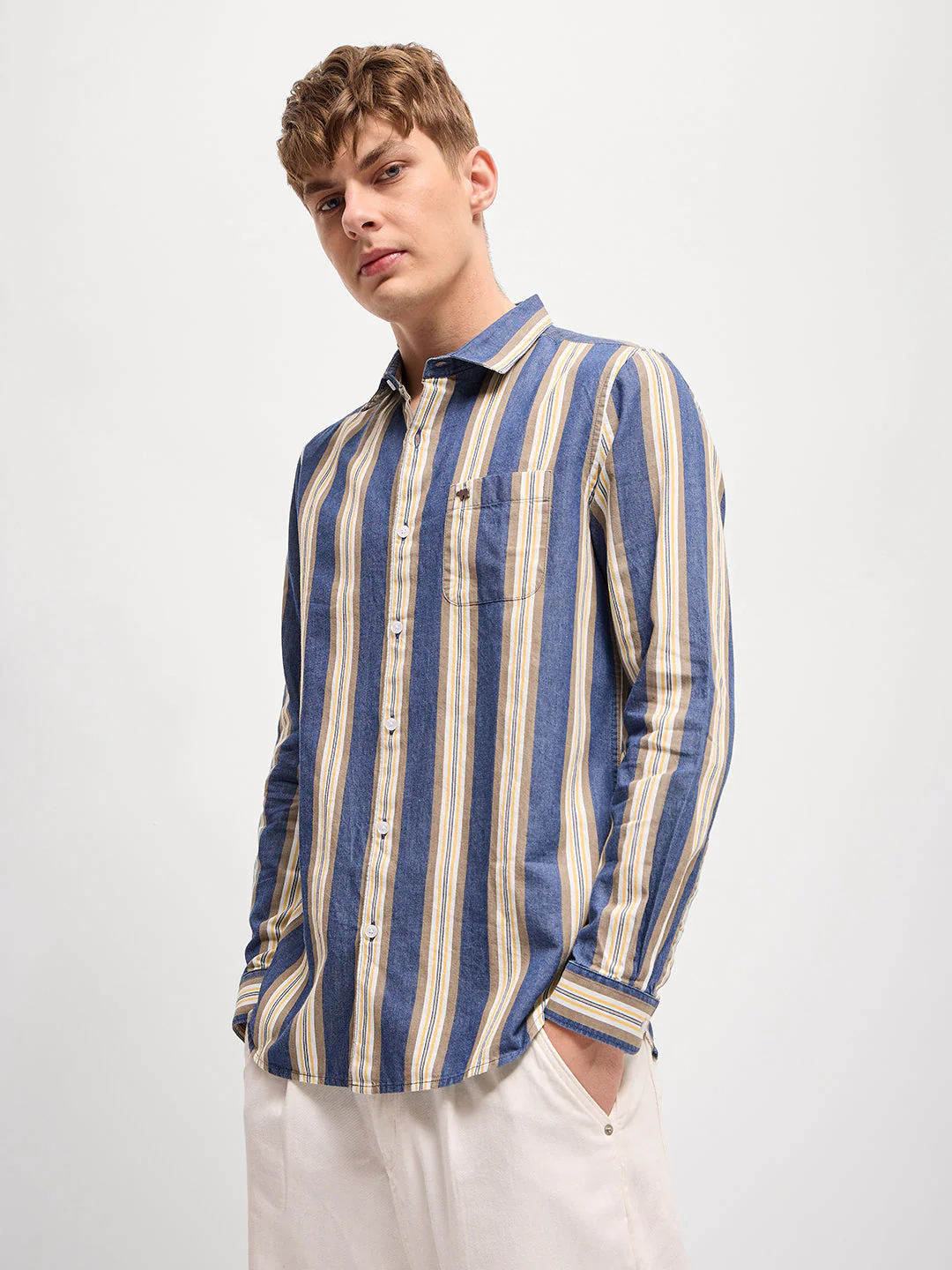 Men Multi-Color Stripe Slim Fit Casual Shirt - Image 3