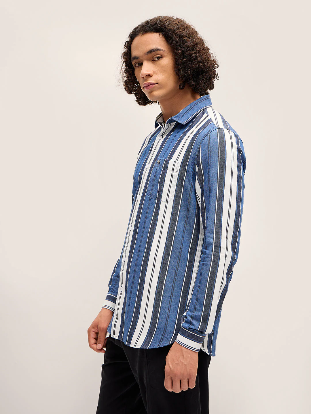 Men Multi-Color Stripe Slim Fit Casual Shirt - Image 3