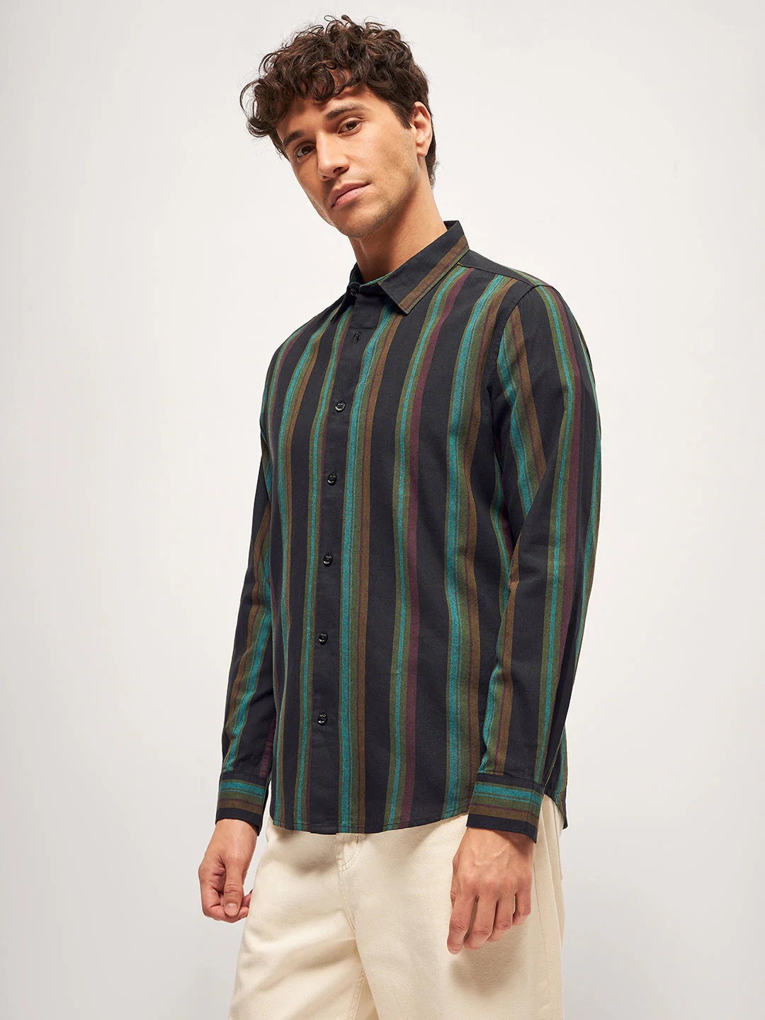 Men Multi-Color Stripe Slim Fit Casual Shirt - Image 3
