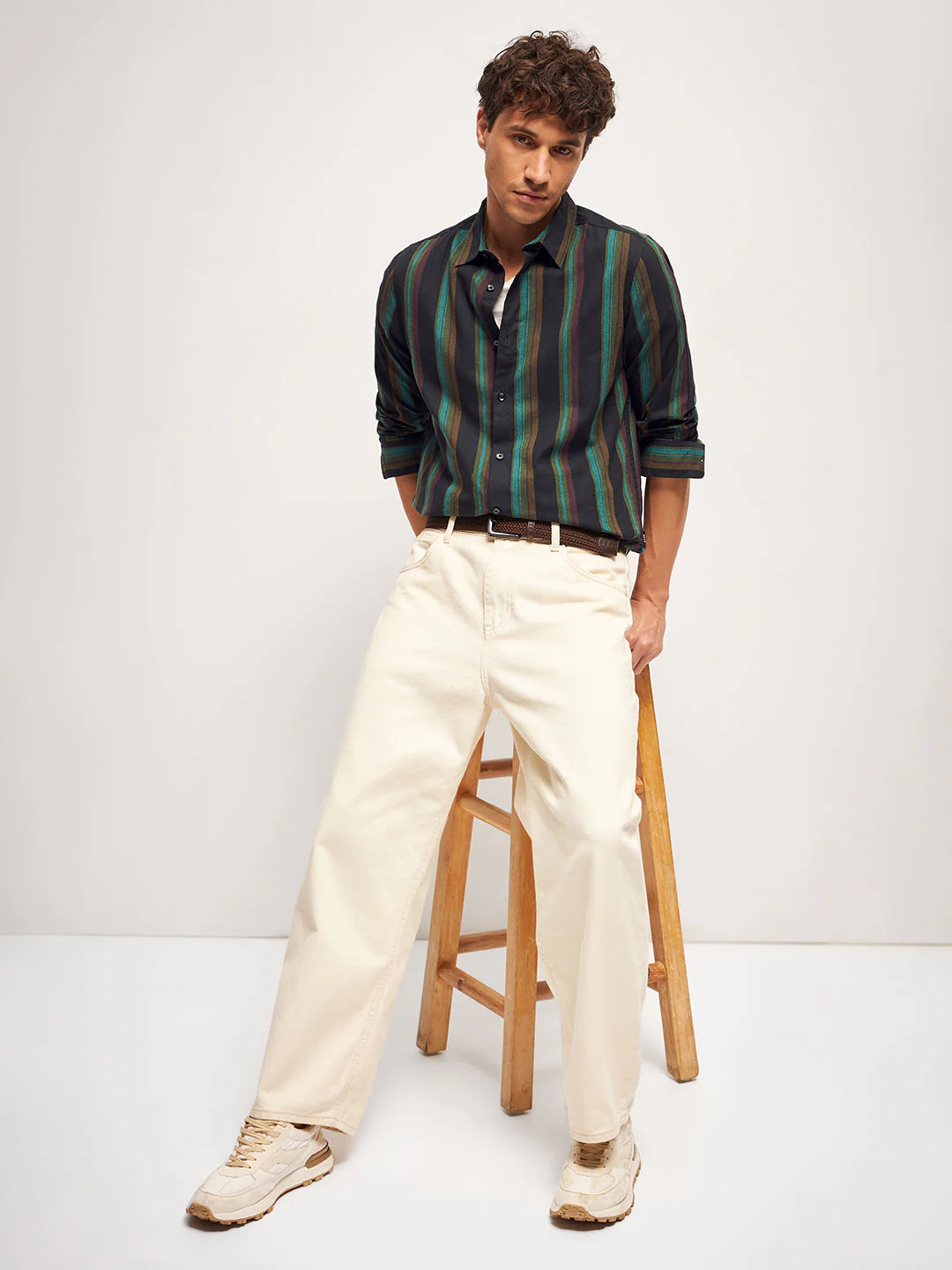 Men Multi-Color Stripe Slim Fit Casual Shirt - Image 4