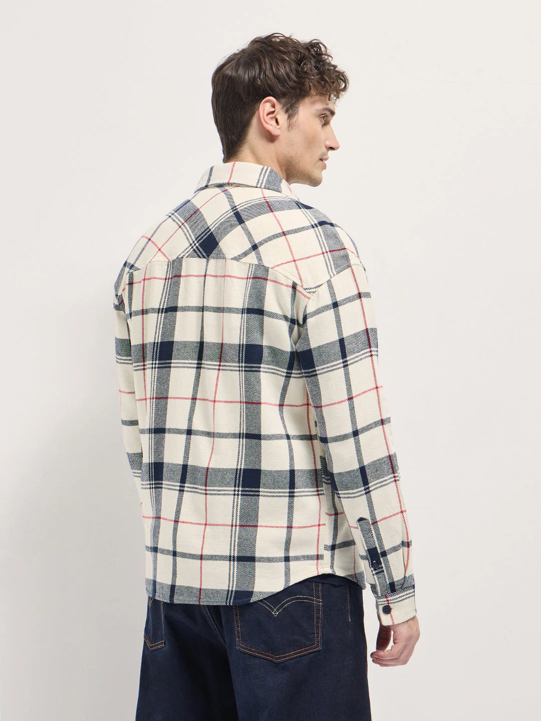 Men Multi-Color Tartan Check Relax Fit Flannel Overshirt - Image 2