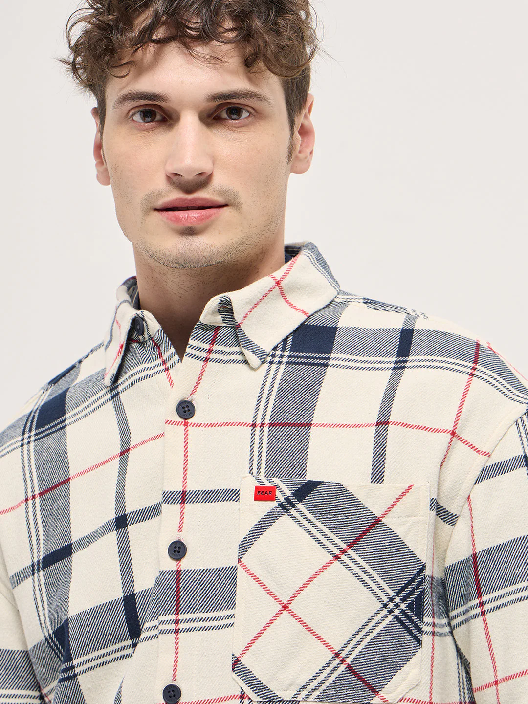 Men Multi-Color Tartan Check Relax Fit Flannel Overshirt - Image 5