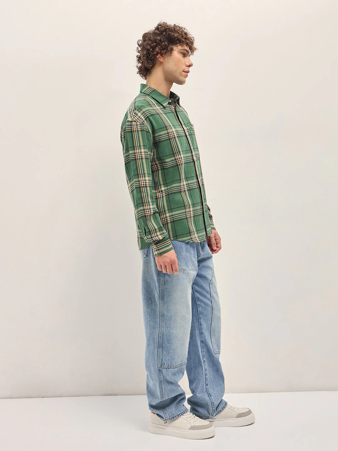 Men Multi-Color Tartan Check Relax Fit Overshirt - Image 3