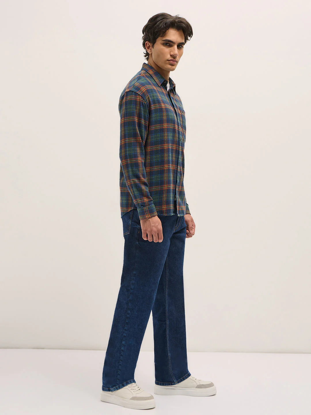 Men Multi-Color Tartan Check Relax Fit Overshirt - Image 3