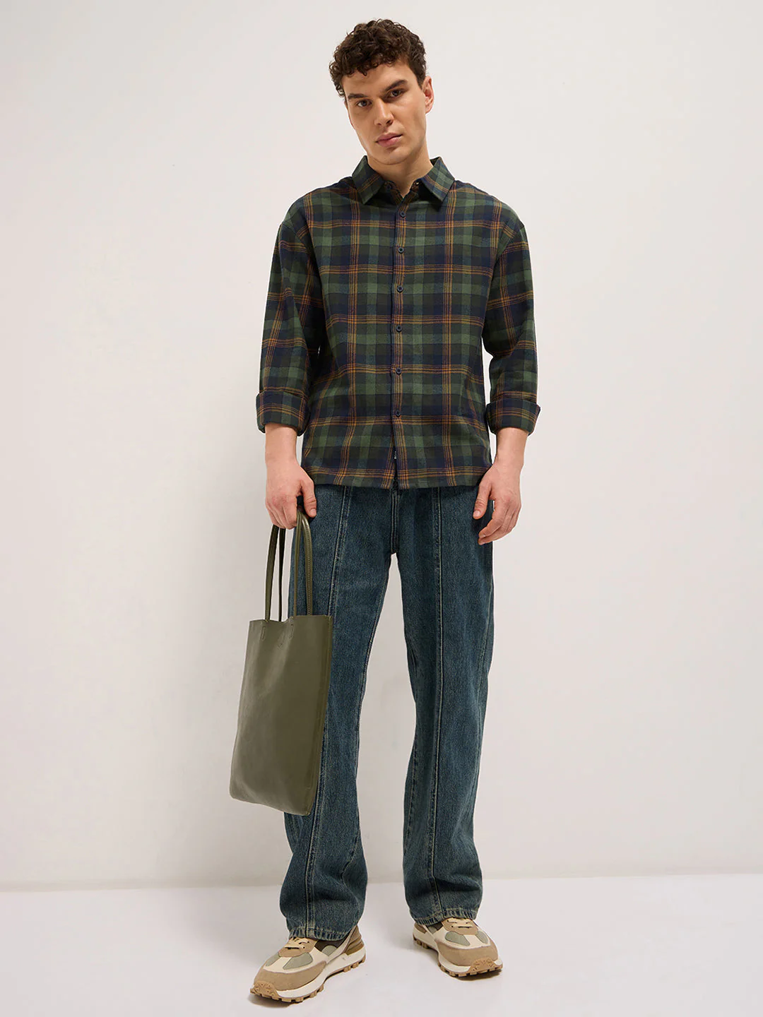 Men Multi-Color Tartan Check Relaxed Fit Shacket - Image 3