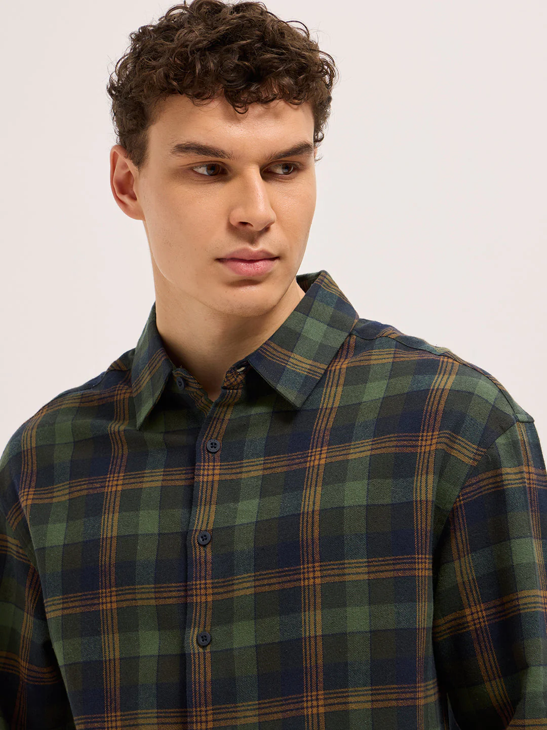 Men Multi-Color Tartan Check Relaxed Fit Shacket - Image 5