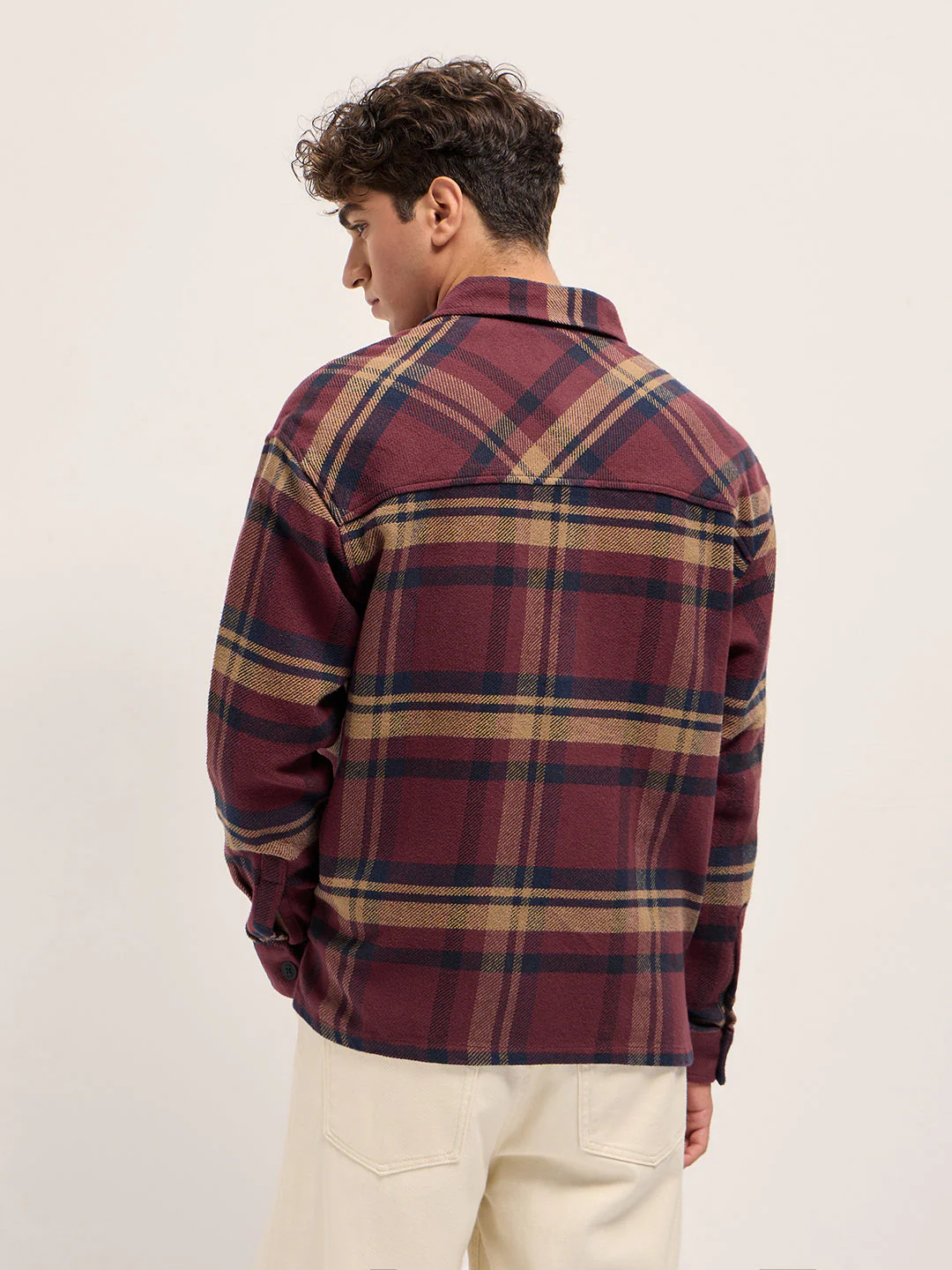 Men Multi-color Tartan Check Relaxed Fit Shacket - Image 2