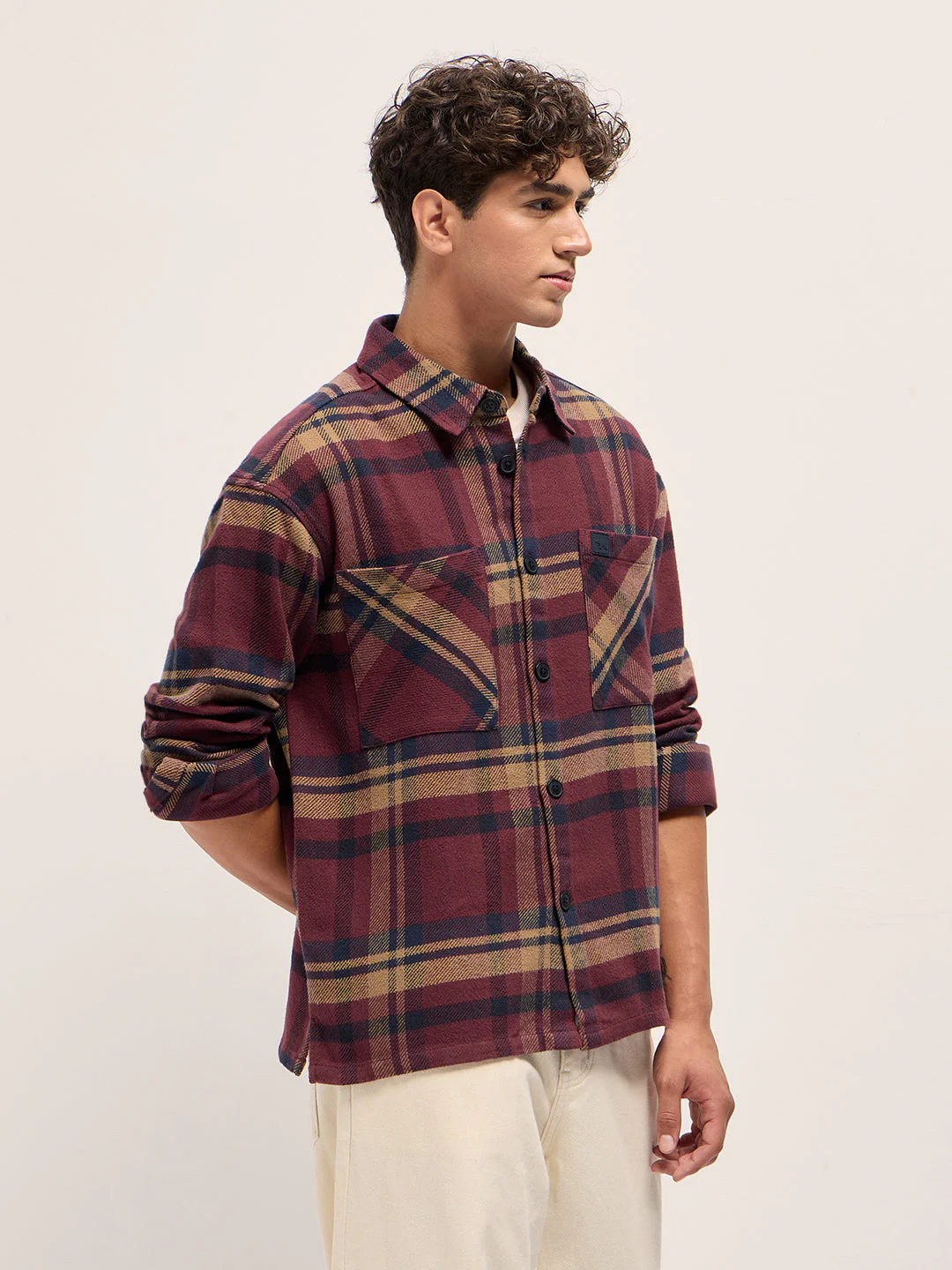 Men Multi-color Tartan Check Relaxed Fit Shacket - Image 3