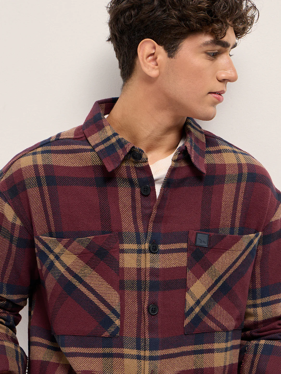 Men Multi-color Tartan Check Relaxed Fit Shacket - Image 5