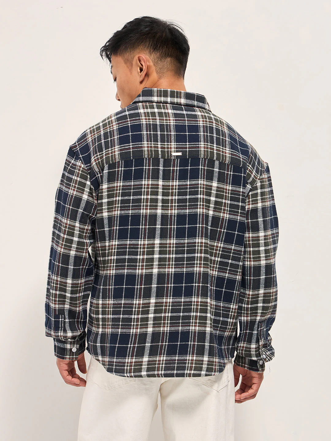 Men Multi-color Tartan Check Relaxed Fit Shacket - Image 2