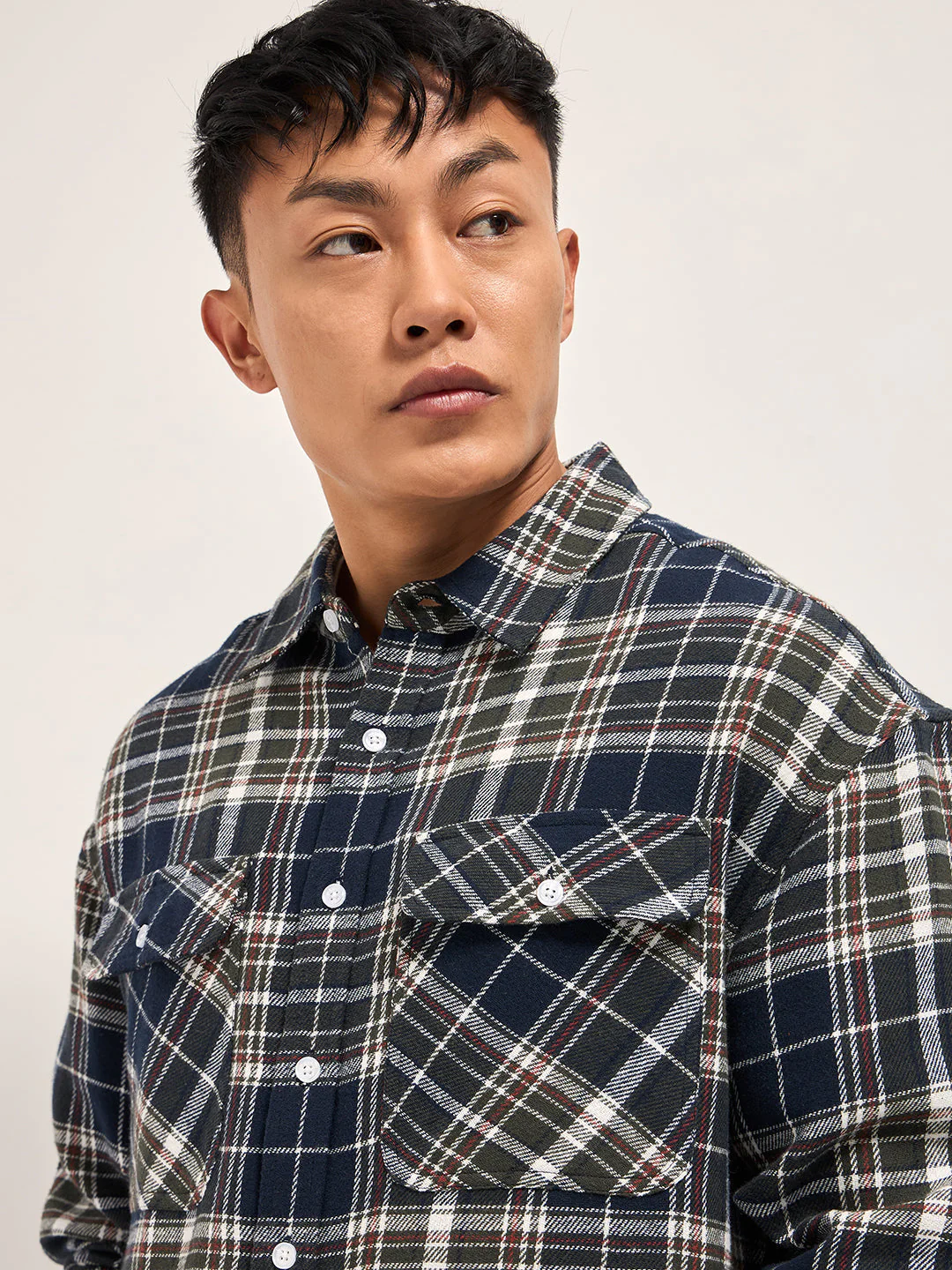 Men Multi-color Tartan Check Relaxed Fit Shacket - Image 5