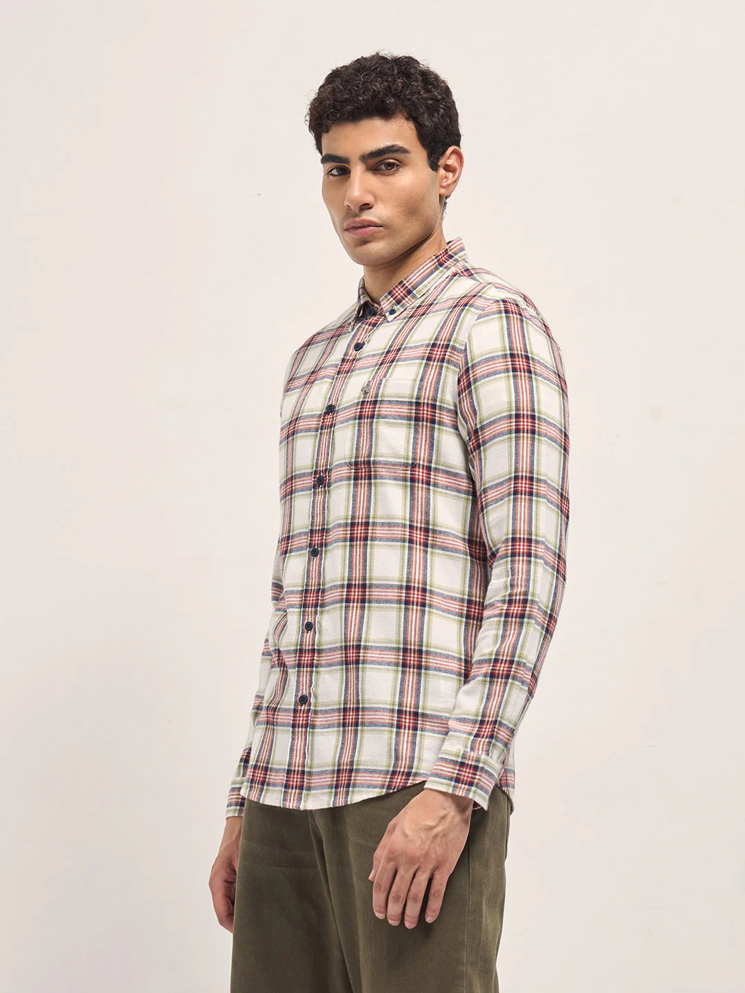 Men Multi-Color Tartan Check Slim Fit Casual Shirt - Image 3