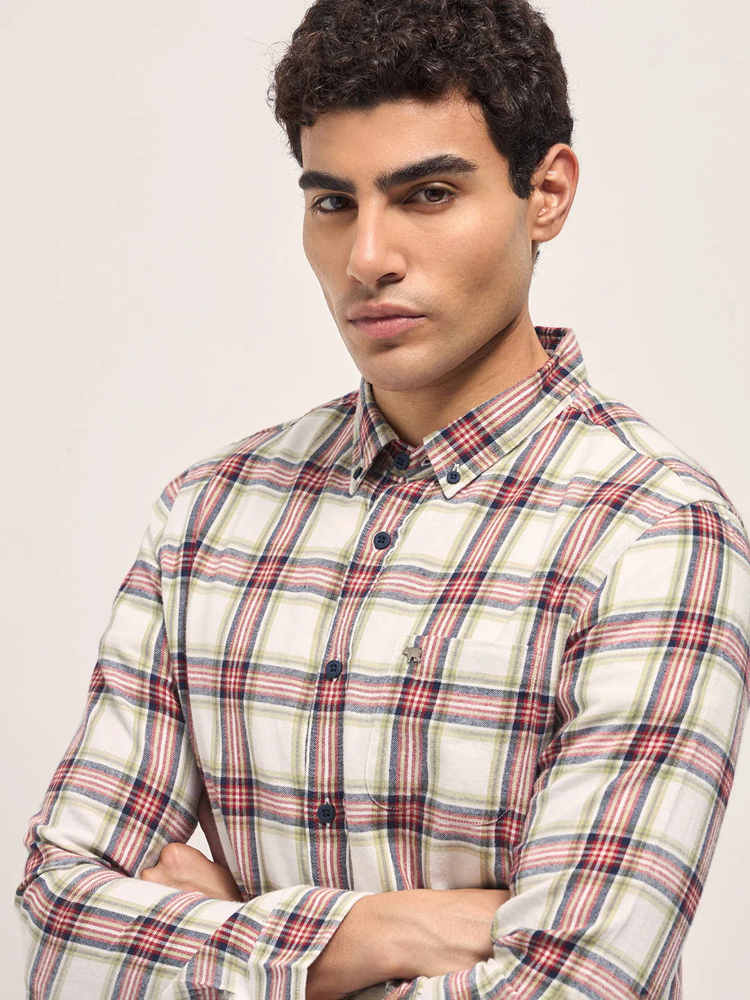 Men Multi-Color Tartan Check Slim Fit Casual Shirt - Image 5