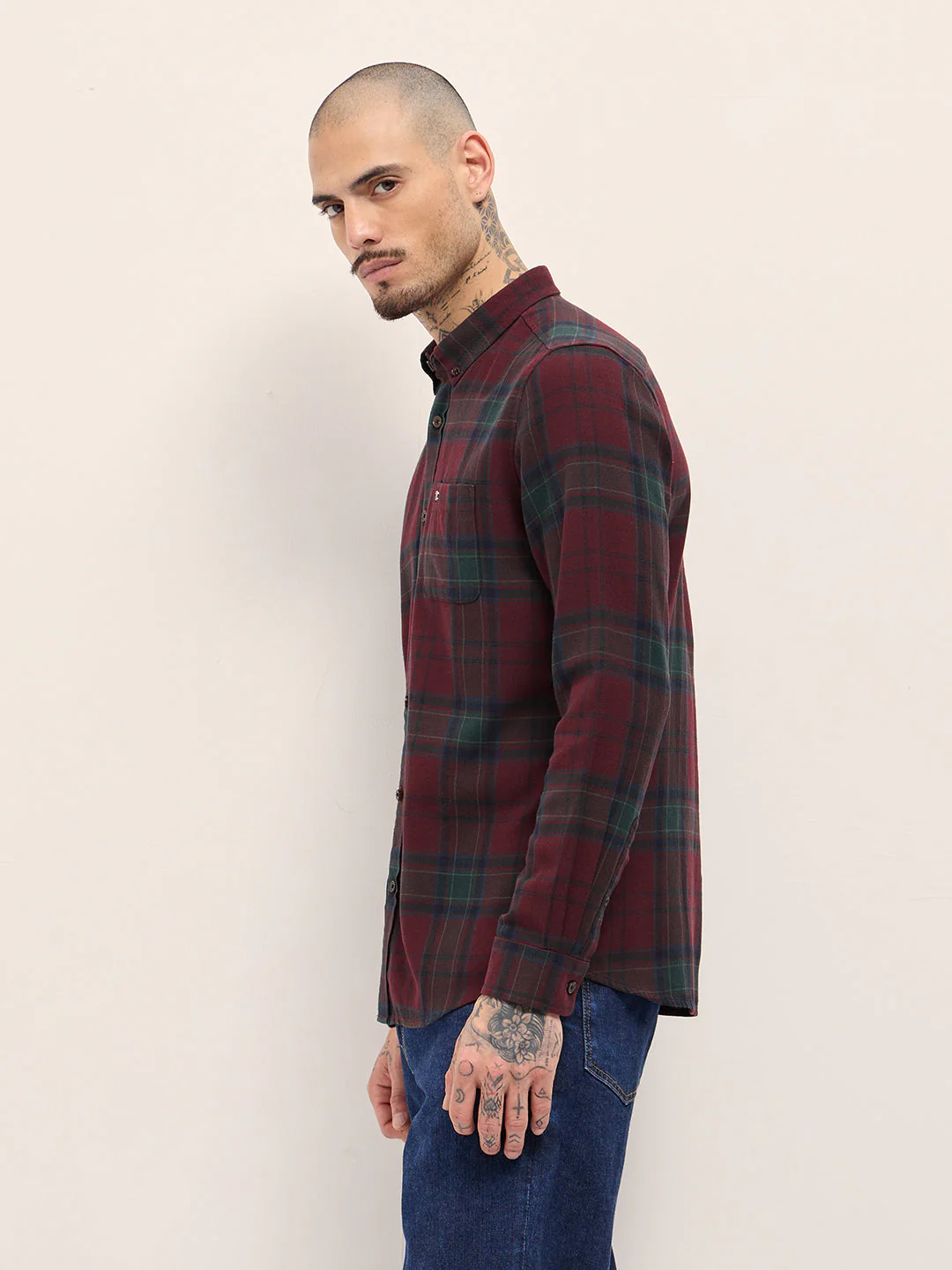 Men Multi-Color Tartan Check Slim Fit Casual Shirt - Image 3