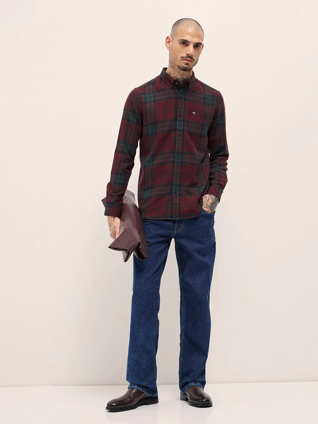 Men Multi-Color Tartan Check Slim Fit Casual Shirt - Image 4