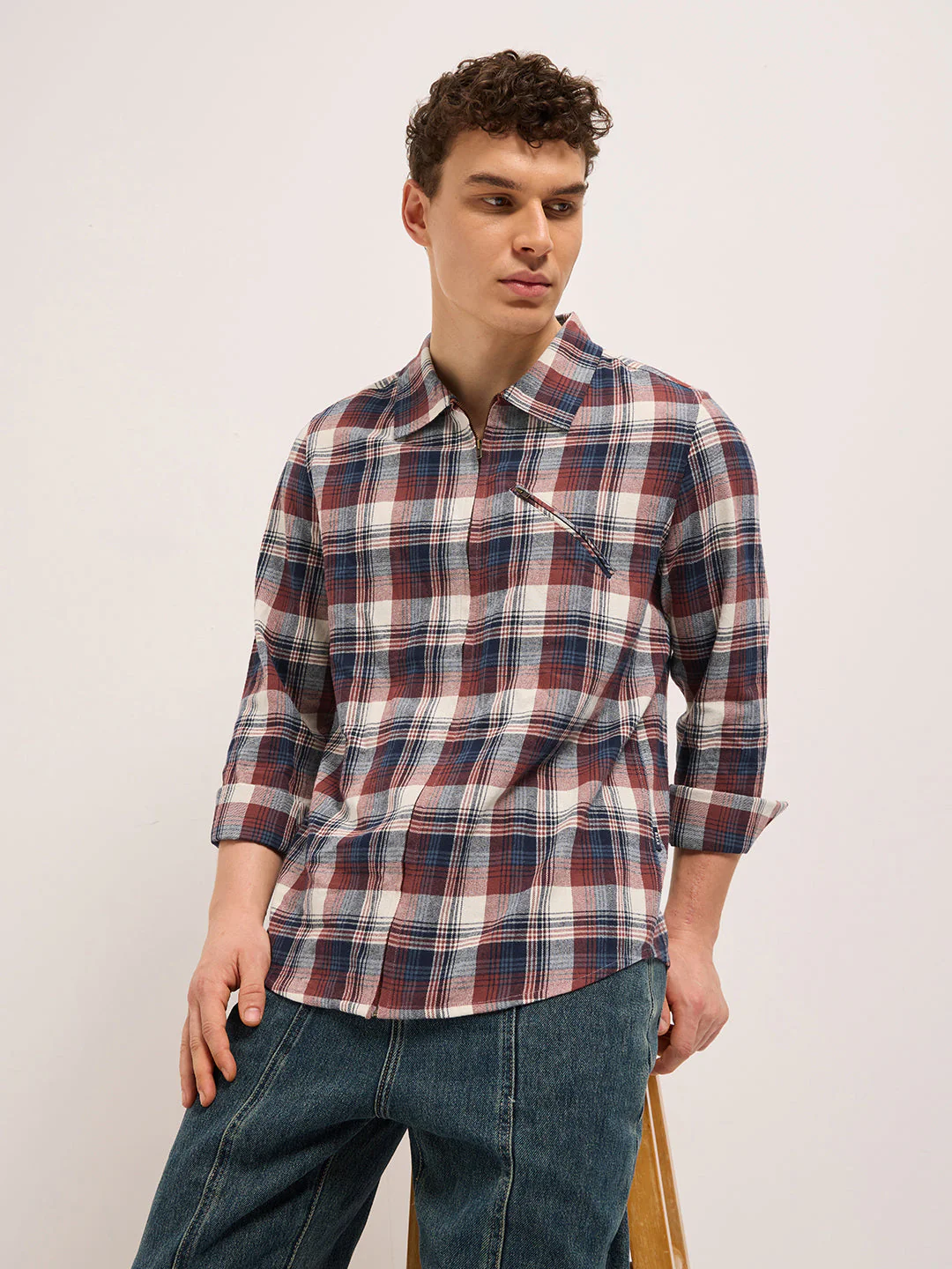 Men Multi-Color Tartan Checked Flannel Shacket