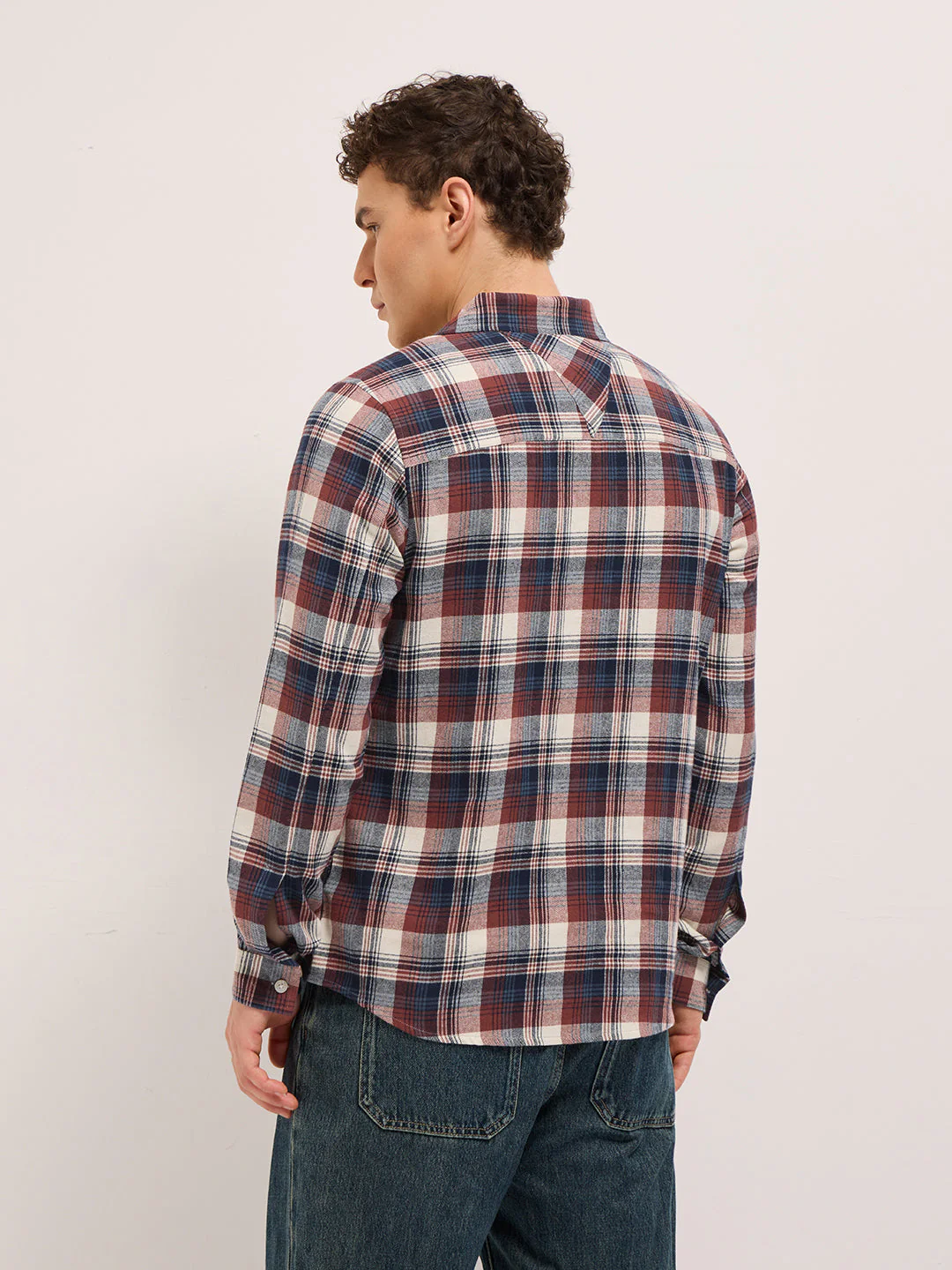 Men Multi-Color Tartan Checked Flannel Shacket - Image 2