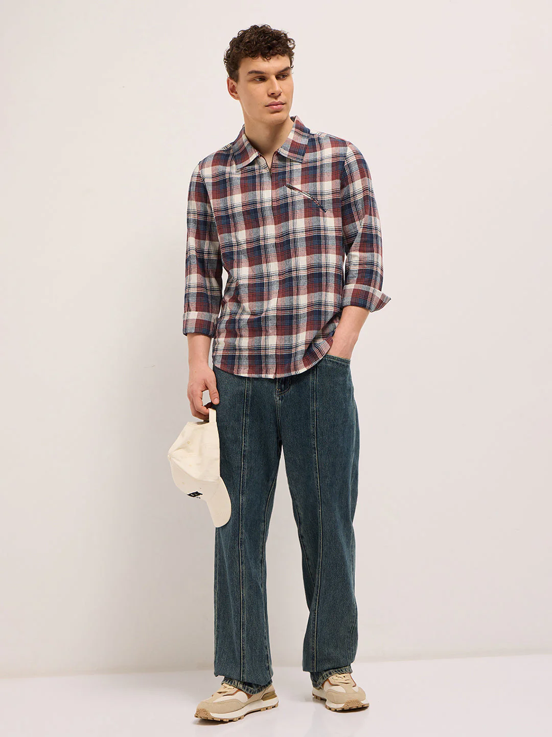 Men Multi-Color Tartan Checked Flannel Shacket - Image 4