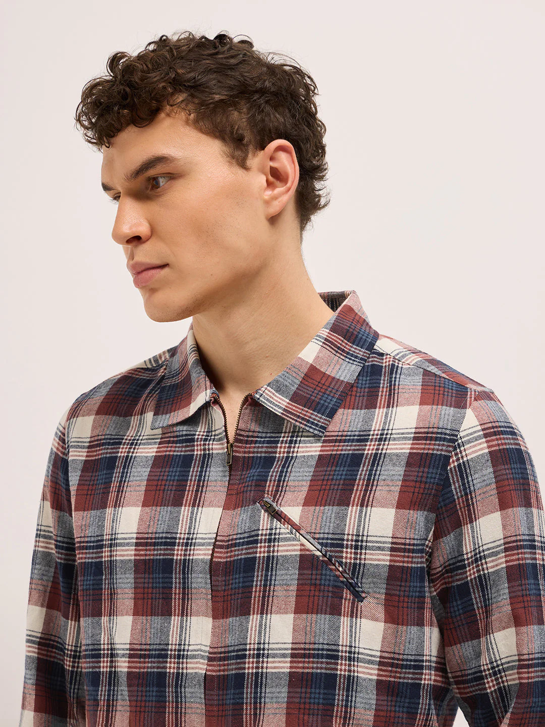 Men Multi-Color Tartan Checked Flannel Shacket - Image 5