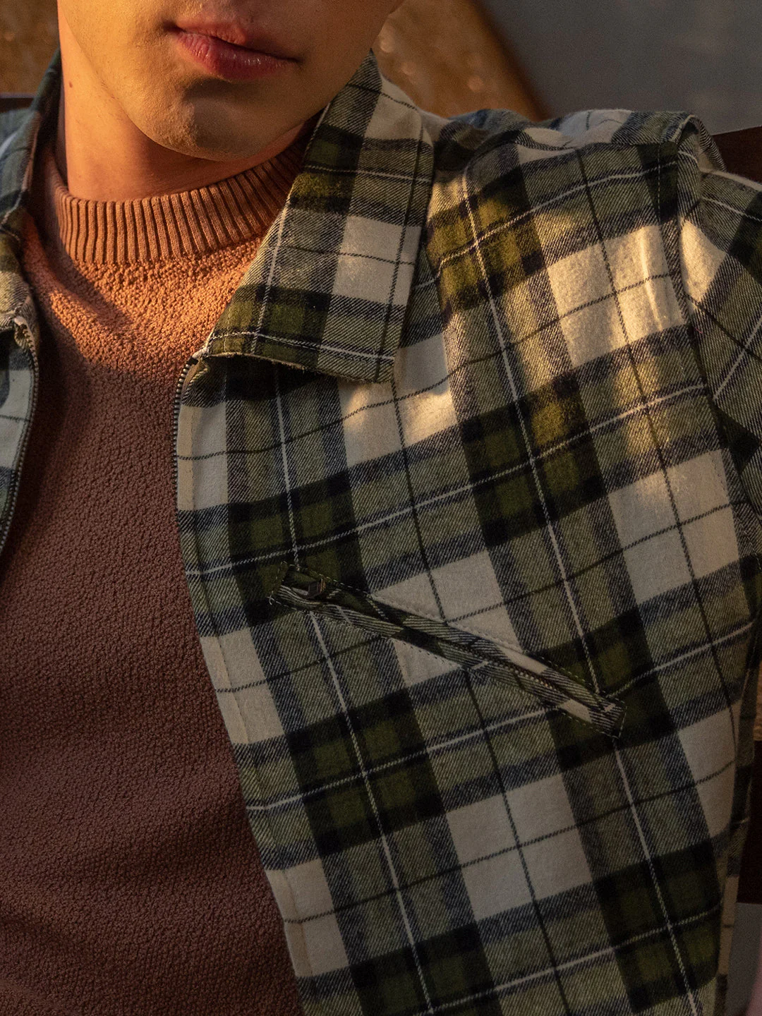 Men Multi-Color Tartan Checked Flannel Shacket - Image 3
