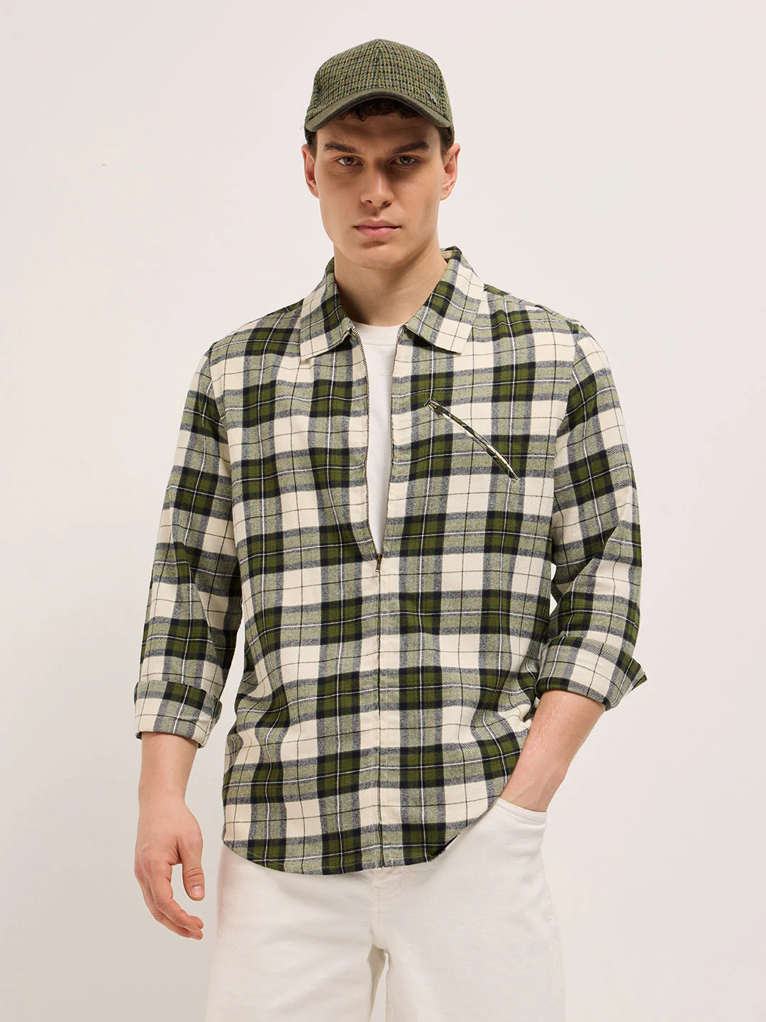 Men Multi-Color Tartan Checked Flannel Shacket - Image 4