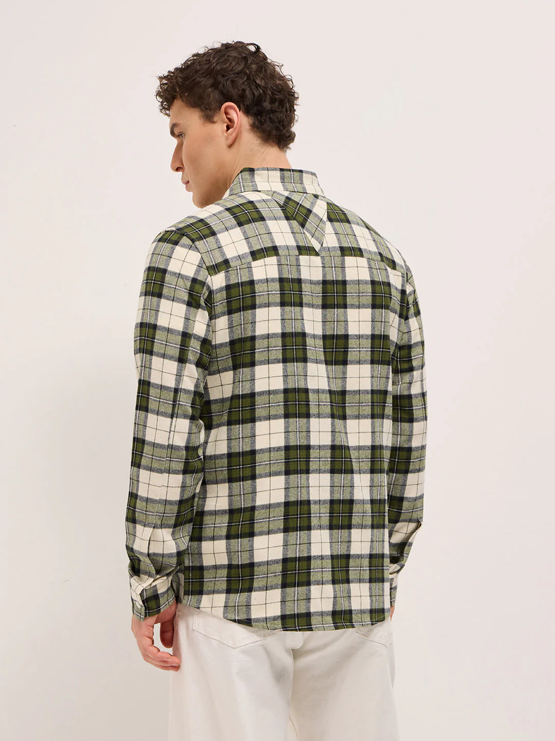 Men Multi-Color Tartan Checked Flannel Shacket - Image 5