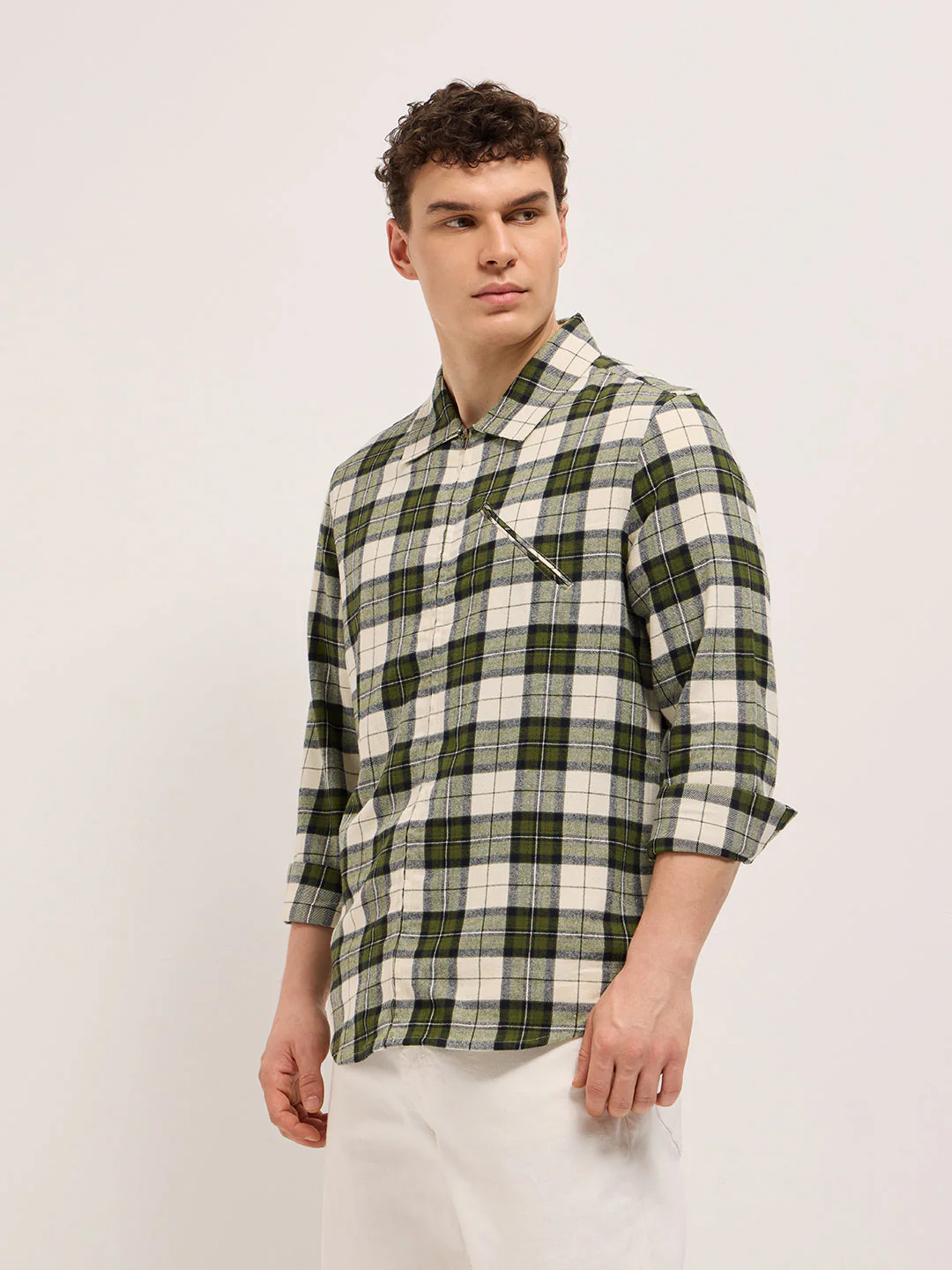 Men Multi-Color Tartan Checked Flannel Shacket - Image 6