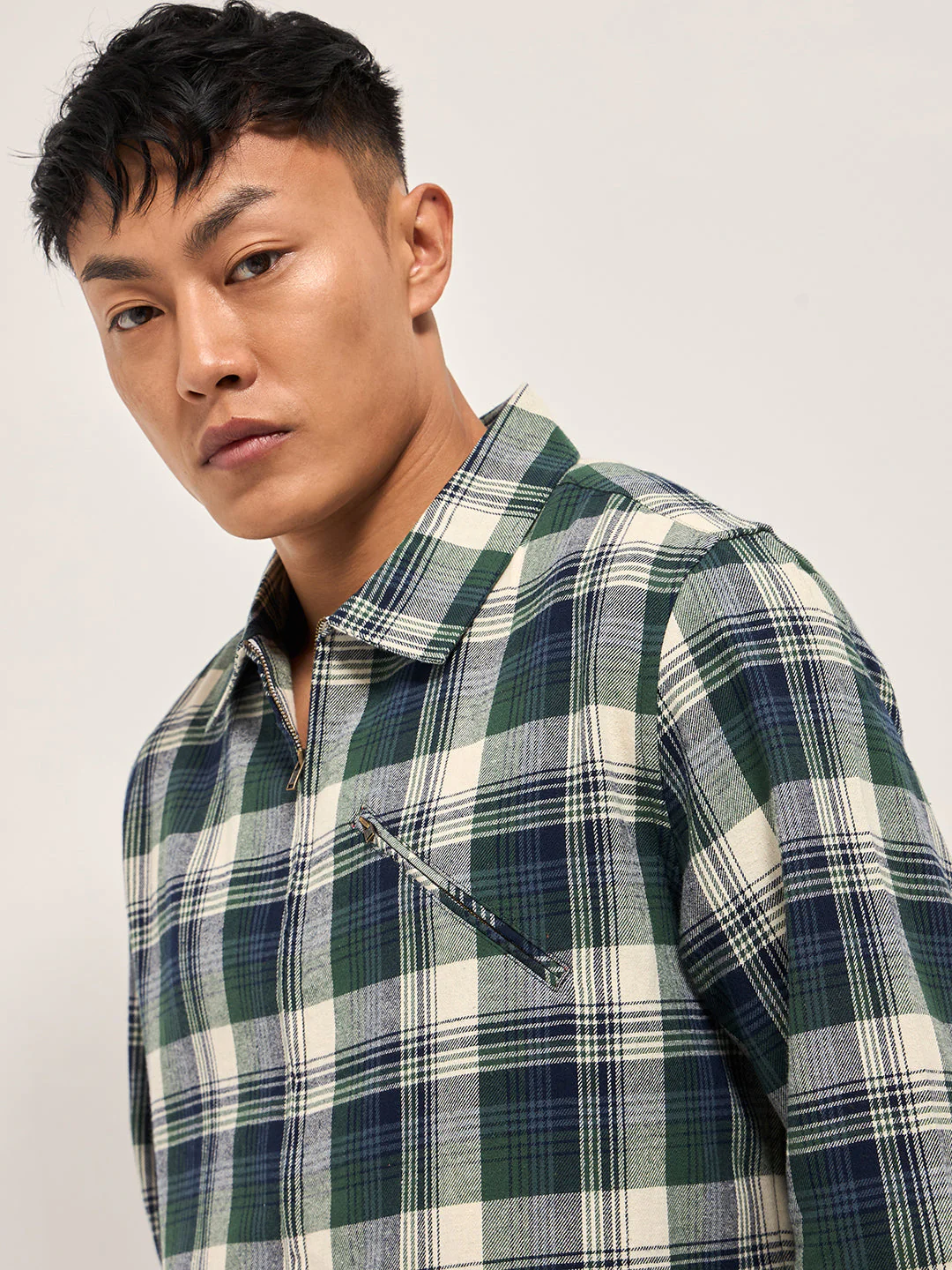 Men Multi-Color Tartan Checked Flannel Shacket - Image 5