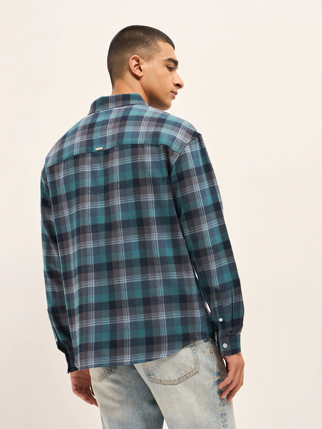 Men Multi-Color Tartan Checked Relax Fit Overshirt - Image 2