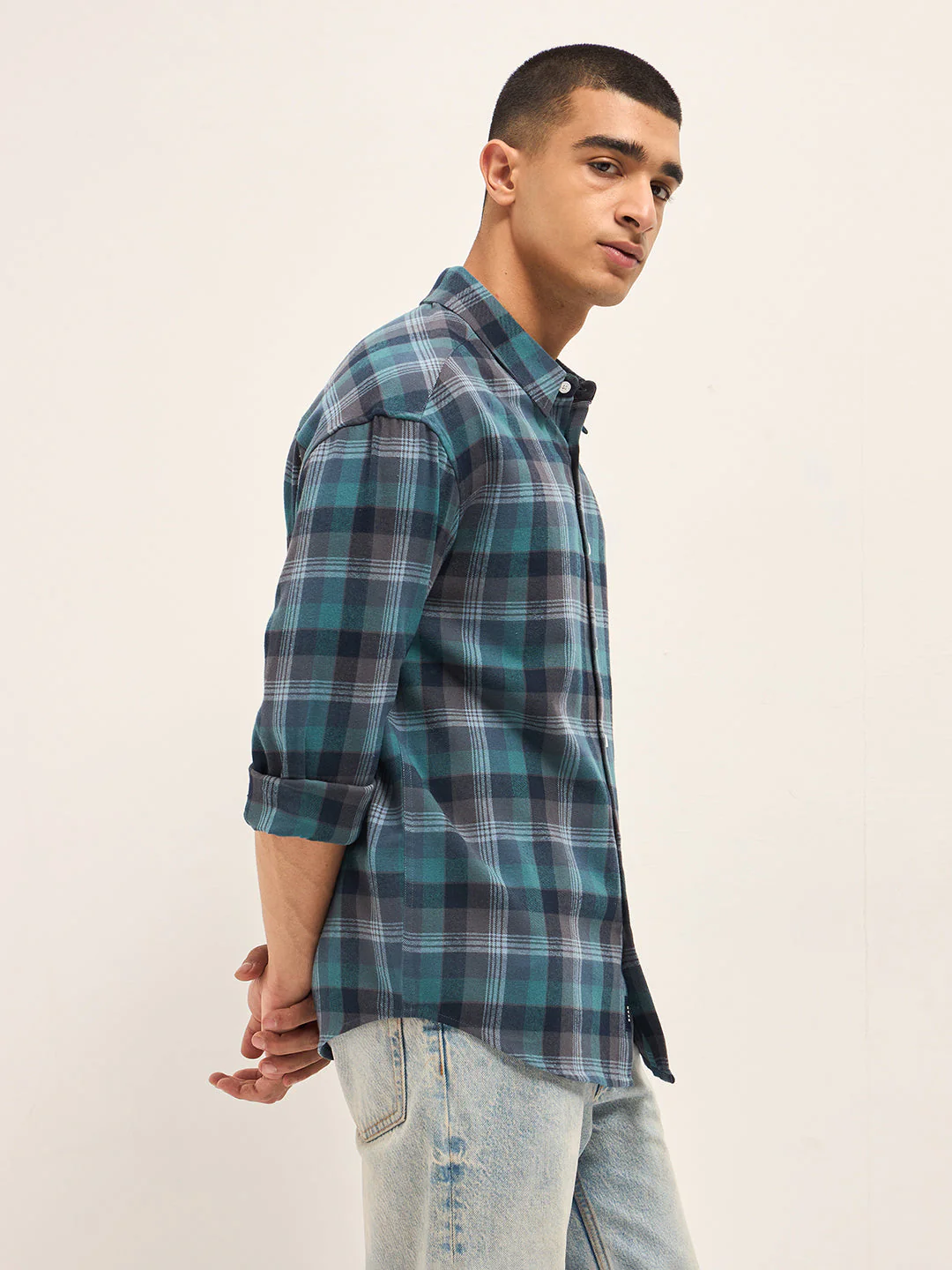 Men Multi-Color Tartan Checked Relax Fit Overshirt - Image 3