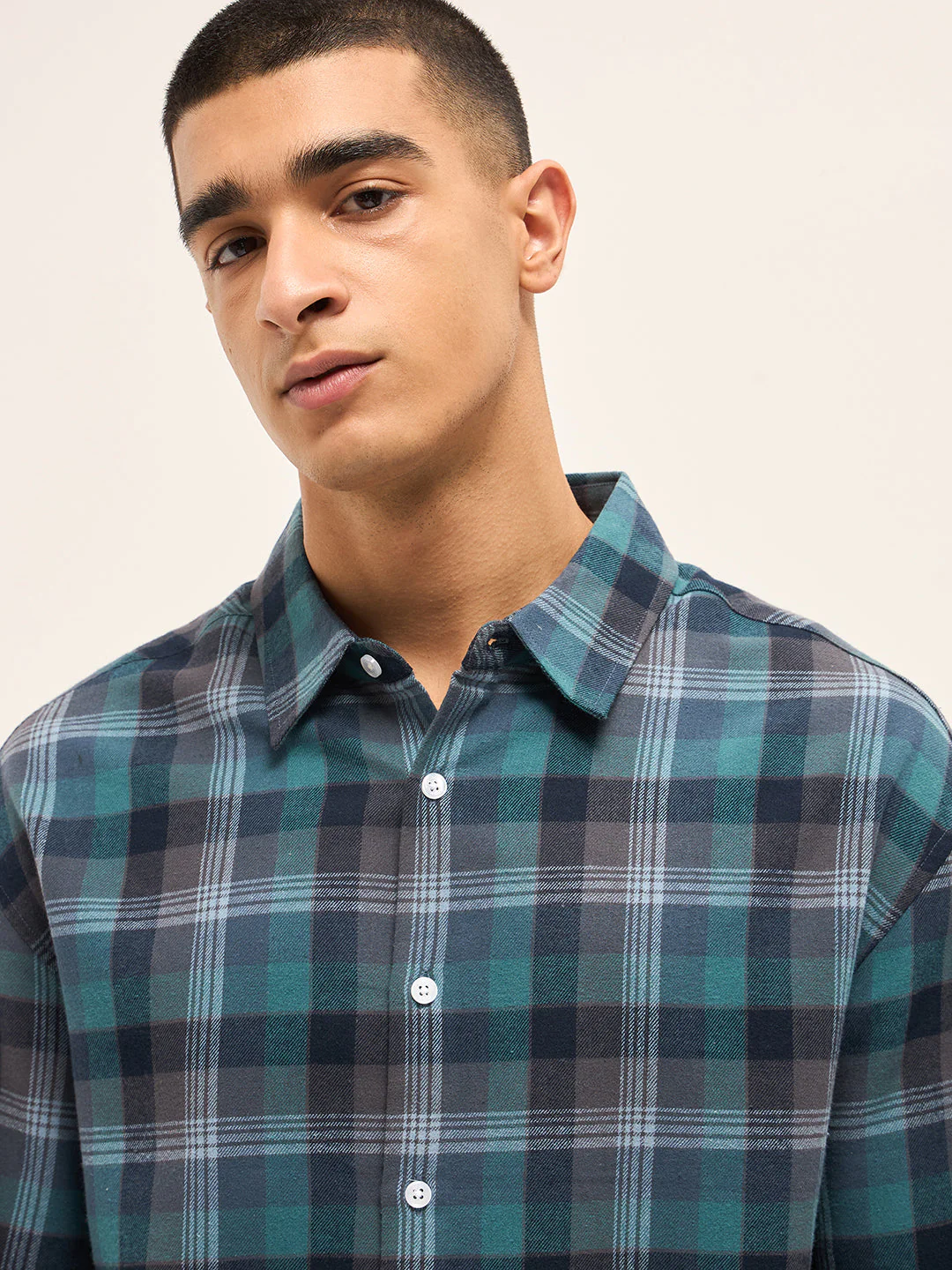 Men Multi-Color Tartan Checked Relax Fit Overshirt - Image 5