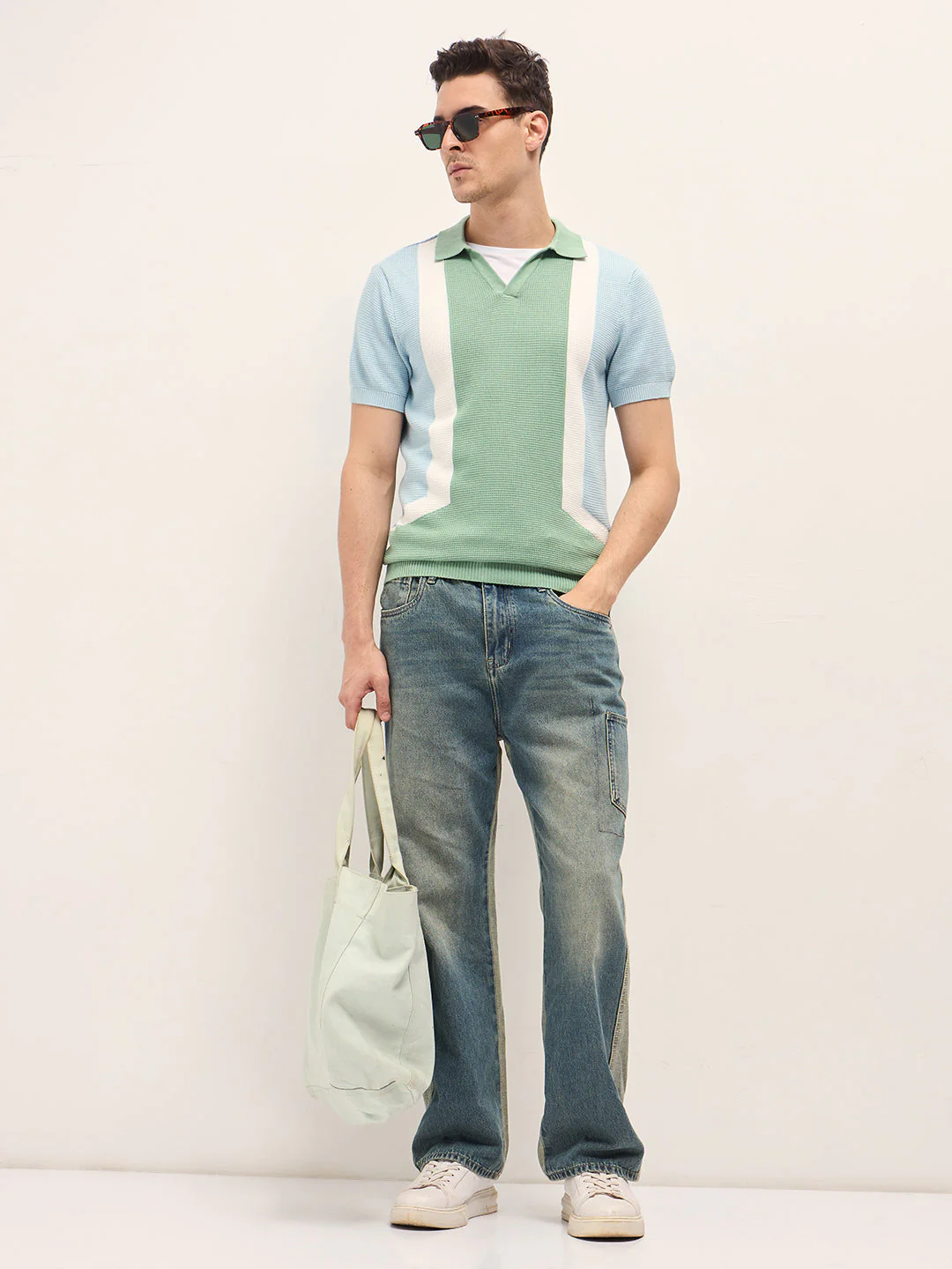 Men Multi-Color Textured Color Block Slim Fit Polo - Image 4
