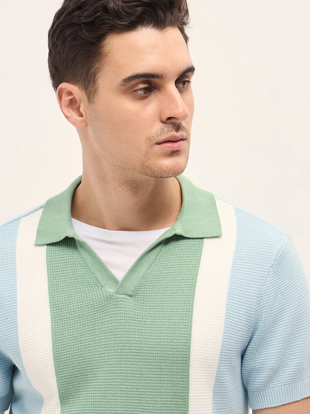 Men Multi-Color Textured Color Block Slim Fit Polo - Image 5
