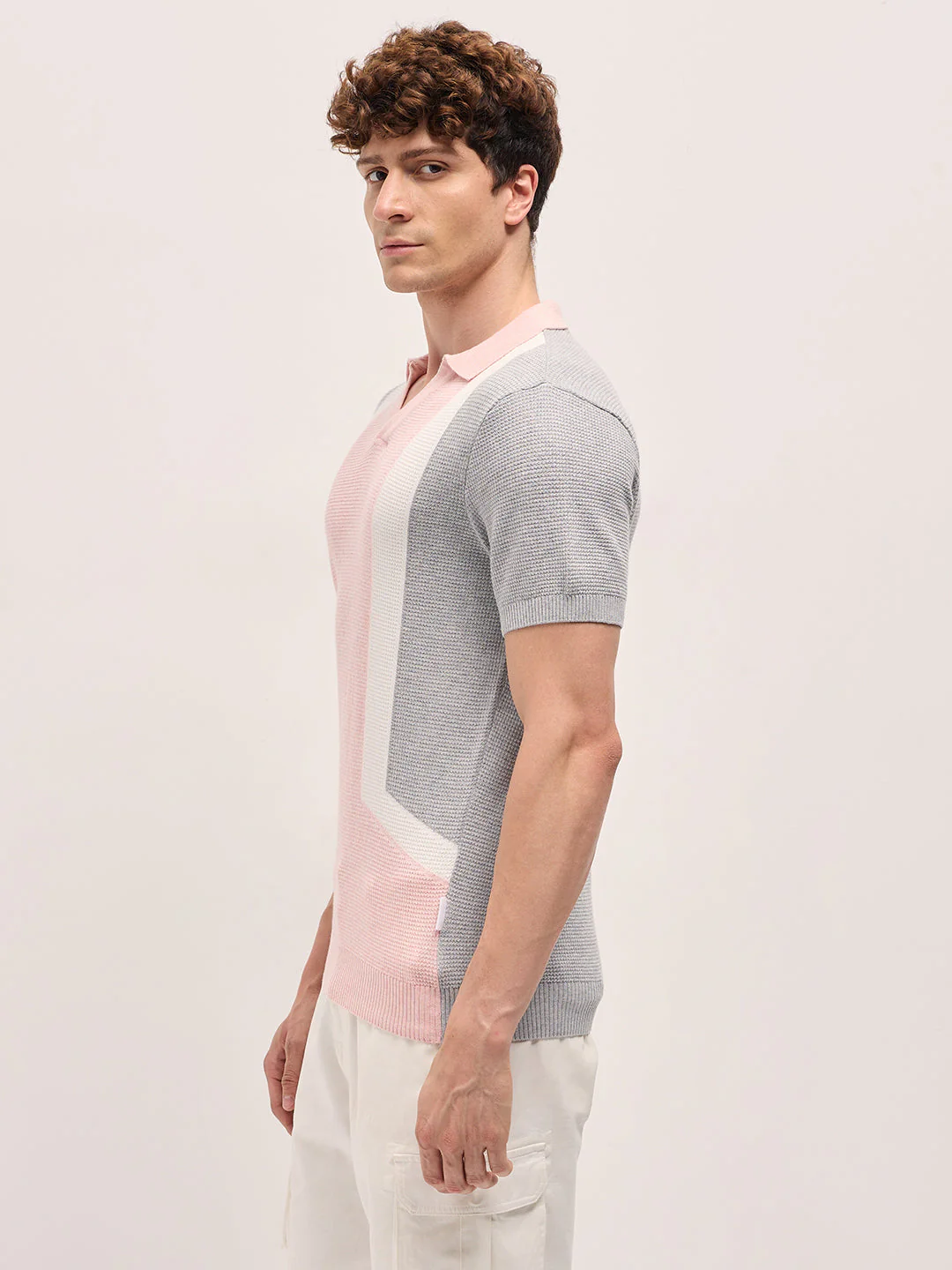 Men Multi-Color Textured Color Block Slim Fit Polo - Image 3