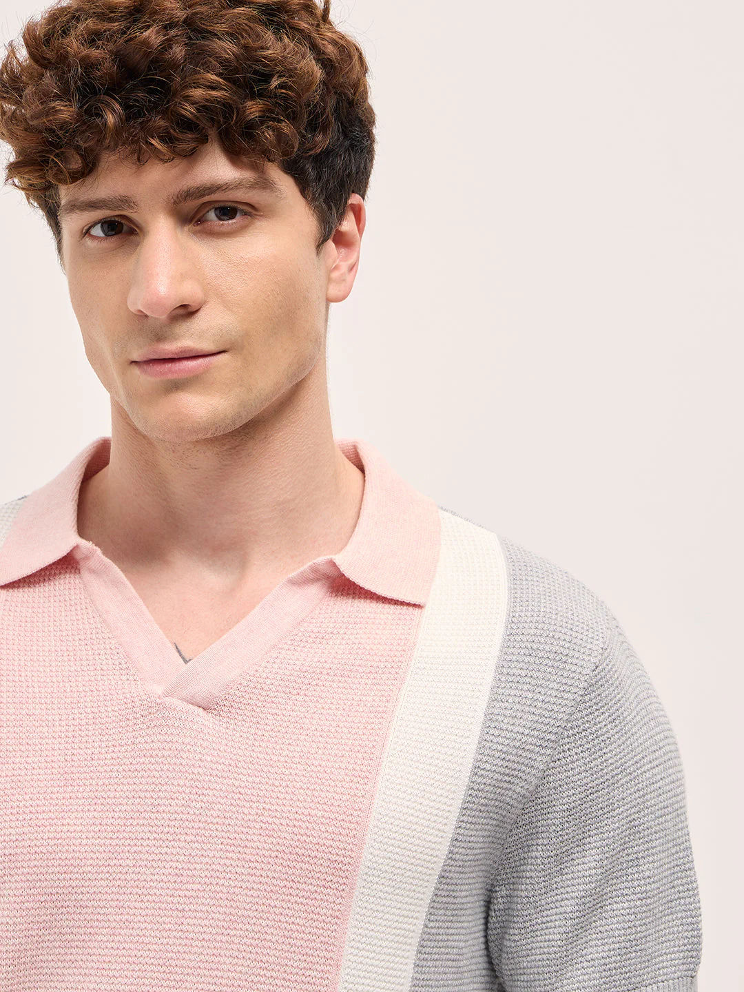 Men Multi-Color Textured Color Block Slim Fit Polo - Image 5