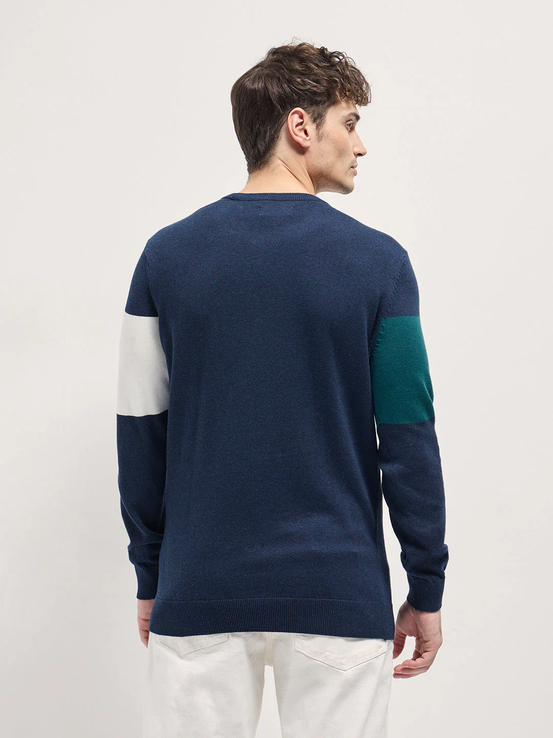 Men Multi-Color Textured Color-Block Slim Fit Ribbed Crew Neck T-shirt - Image 2