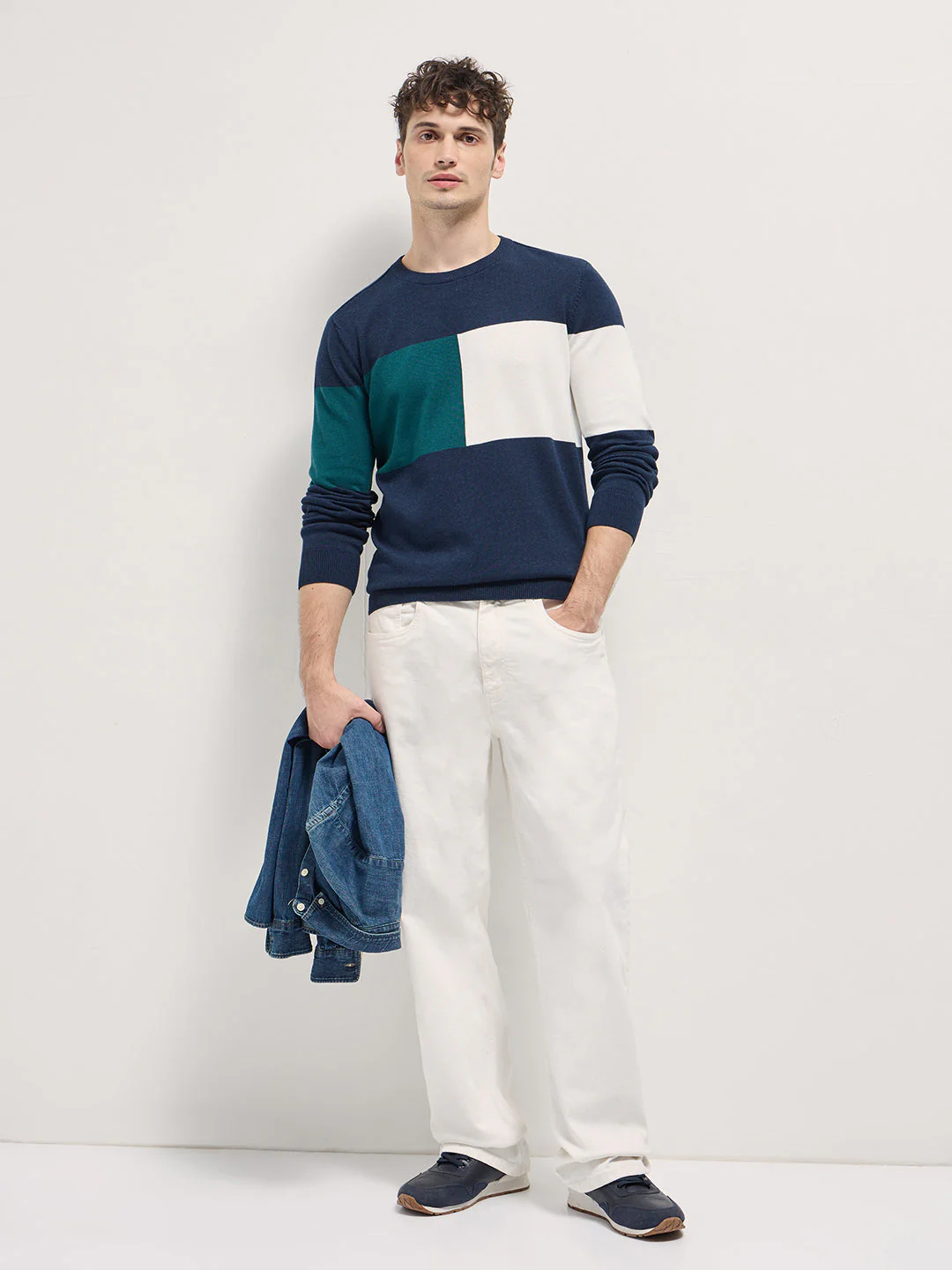 Men Multi-Color Textured Color-Block Slim Fit Ribbed Crew Neck T-shirt - Image 4