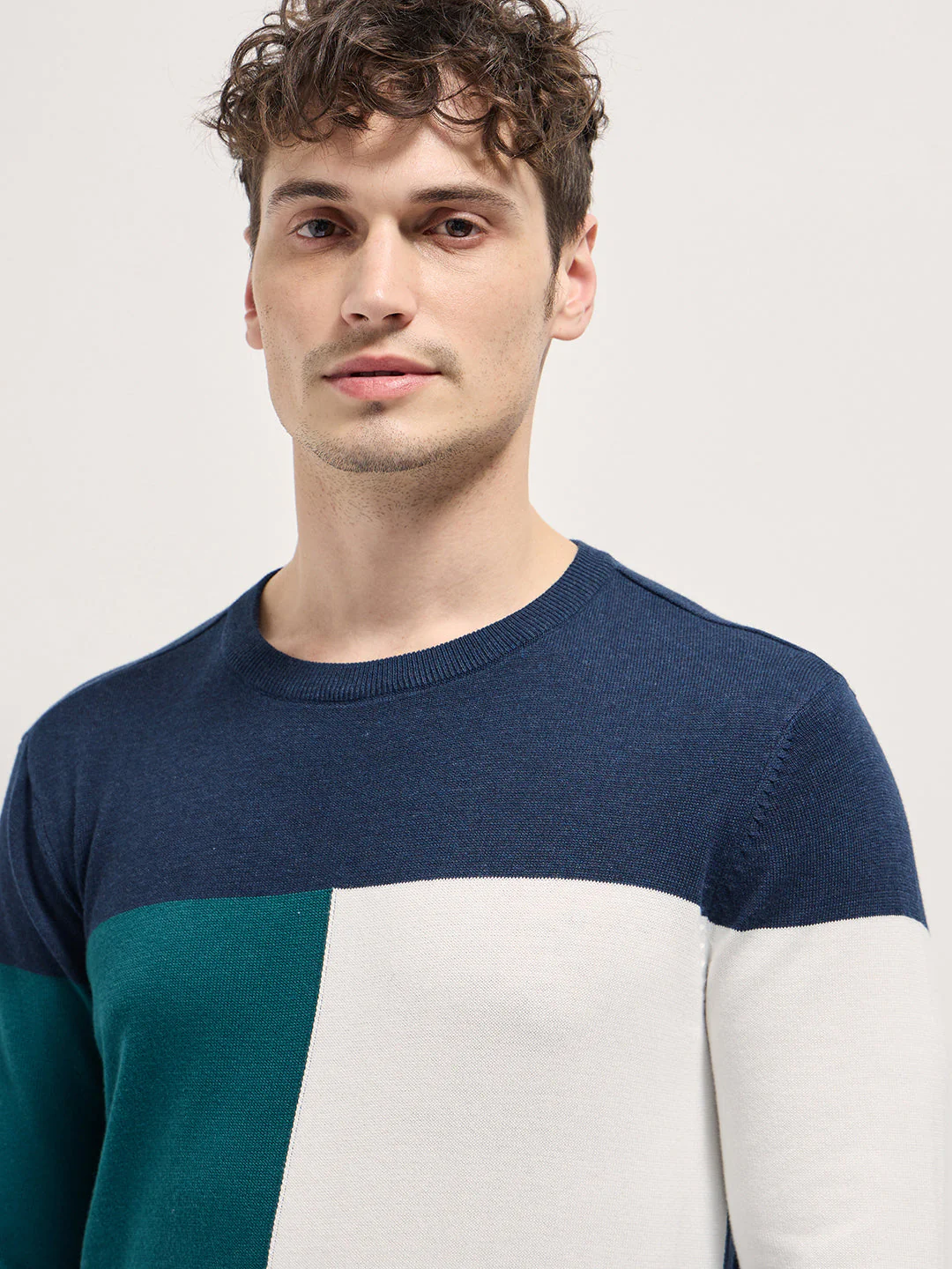 Men Multi-Color Textured Color-Block Slim Fit Ribbed Crew Neck T-shirt - Image 5