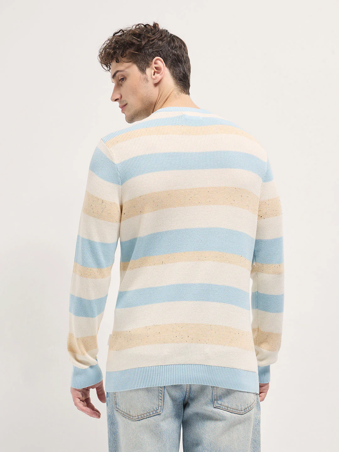 Men Multi-Color textured Striped Slim Fit Ribbed Crew Neck T-shirt - Image 2