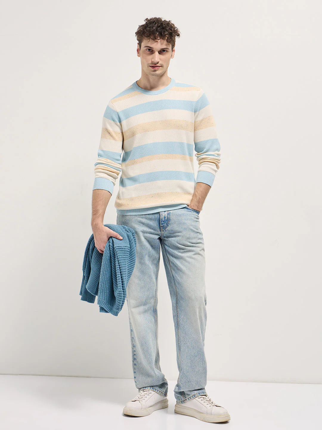 Men Multi-Color textured Striped Slim Fit Ribbed Crew Neck T-shirt - Image 4