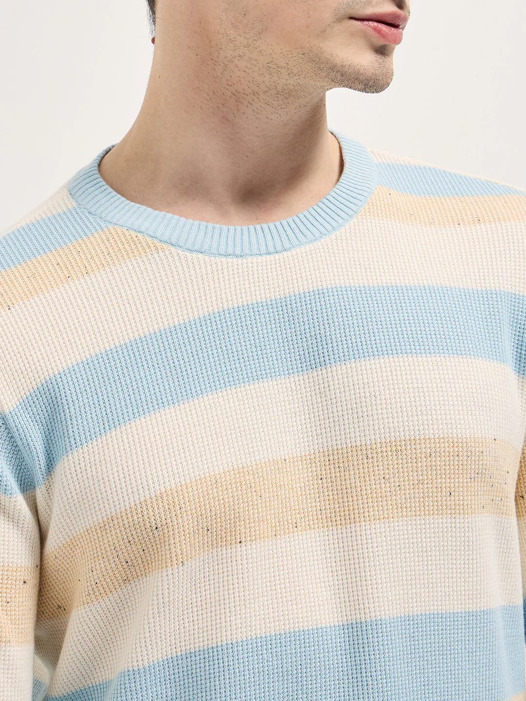 Men Multi-Color textured Striped Slim Fit Ribbed Crew Neck T-shirt - Image 5