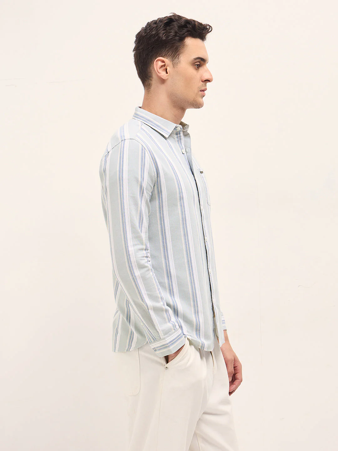 Men Multi-Color Vertical Stripes Slim Fit Casual Shirt - Image 3
