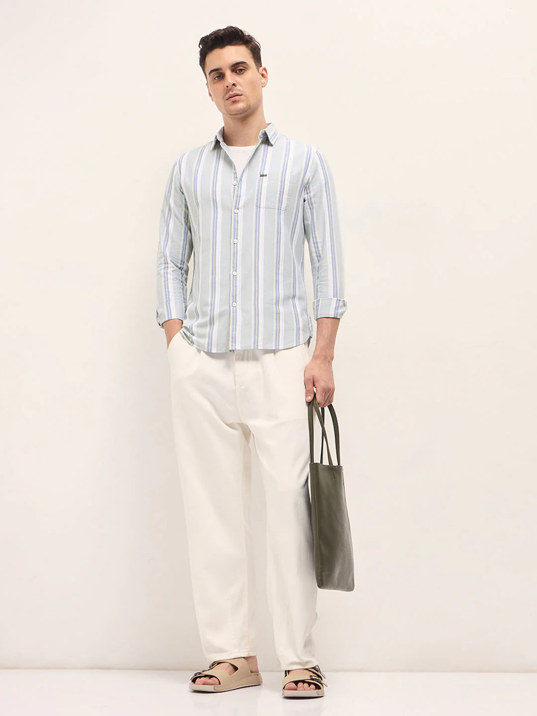 Men Multi-Color Vertical Stripes Slim Fit Casual Shirt - Image 4