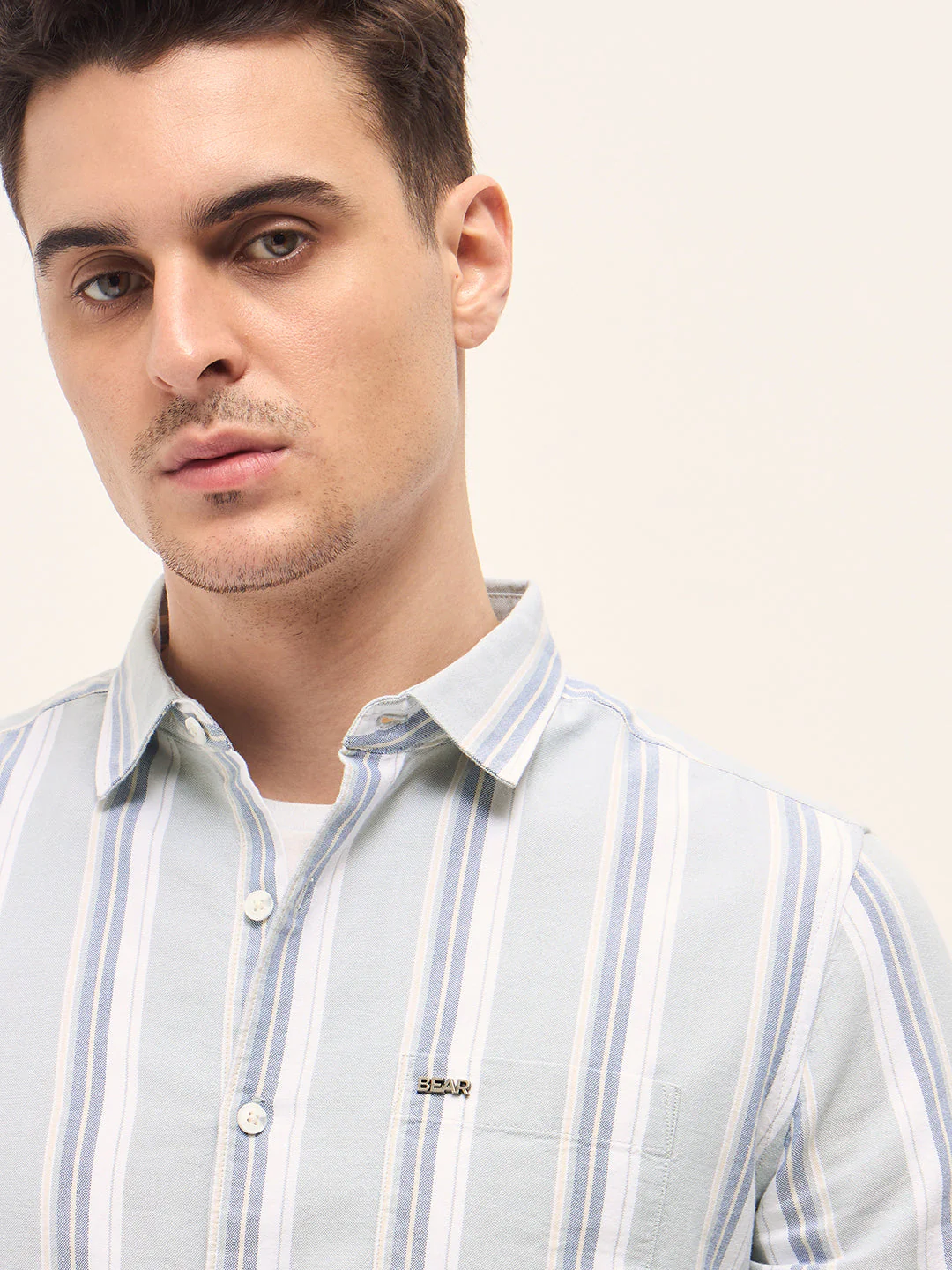 Men Multi-Color Vertical Stripes Slim Fit Casual Shirt - Image 5