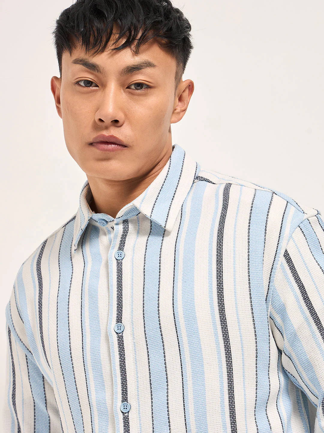 Men Multi-Color Vertical Woven Stripes Relax Fit Overshirt - Image 5